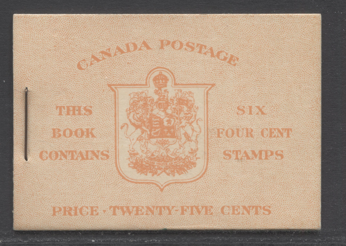 Canada #BK36gEIIiCbi 1942-1947 War Issue, A Complete 25c English Booklet, A Pane Of 6 4c Dark Carmine, Front Cover IIi, Back Cover Cbi, Type IIa, 7c & 6c Rate Page, 'Post Master' Two Words, 24,114,000 Issued, Horizontal Ribbed Paper