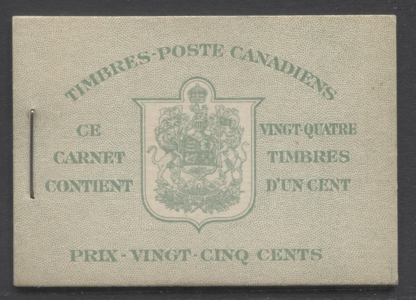 Lot 343 Canada (C) #BK32dF 1942-1947 War Issue, A 25c French Booklet, 4 Panes Of 6 1c Green, Front Cover IIk, Back Cover Div, Cover Type II, 7c & 6c Rate Page, Vertical Cutting Guideline At Lower Right Of Front Cover, 145,000 Issued, Paper CBN-YYYYY