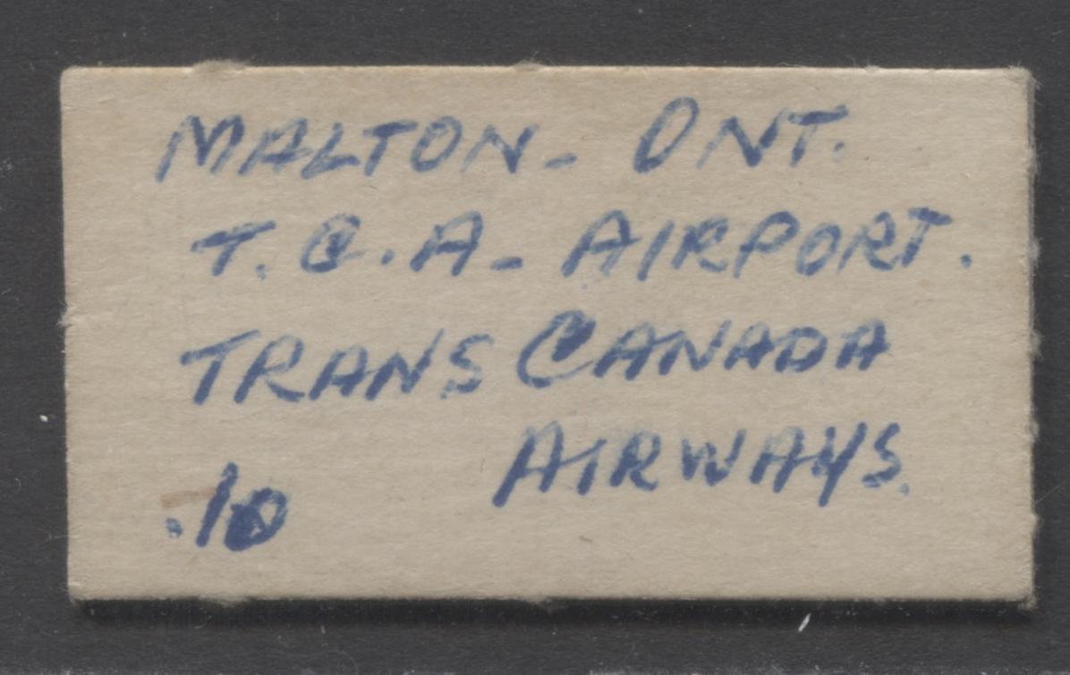 Canada Private Enterprise Booklet 1942-1947 War Issue, A Complete 10c Booklet, 1 3c Rose Violet & 1 7c Blue (Air), Malton, Ontario, Trans Canada Airways