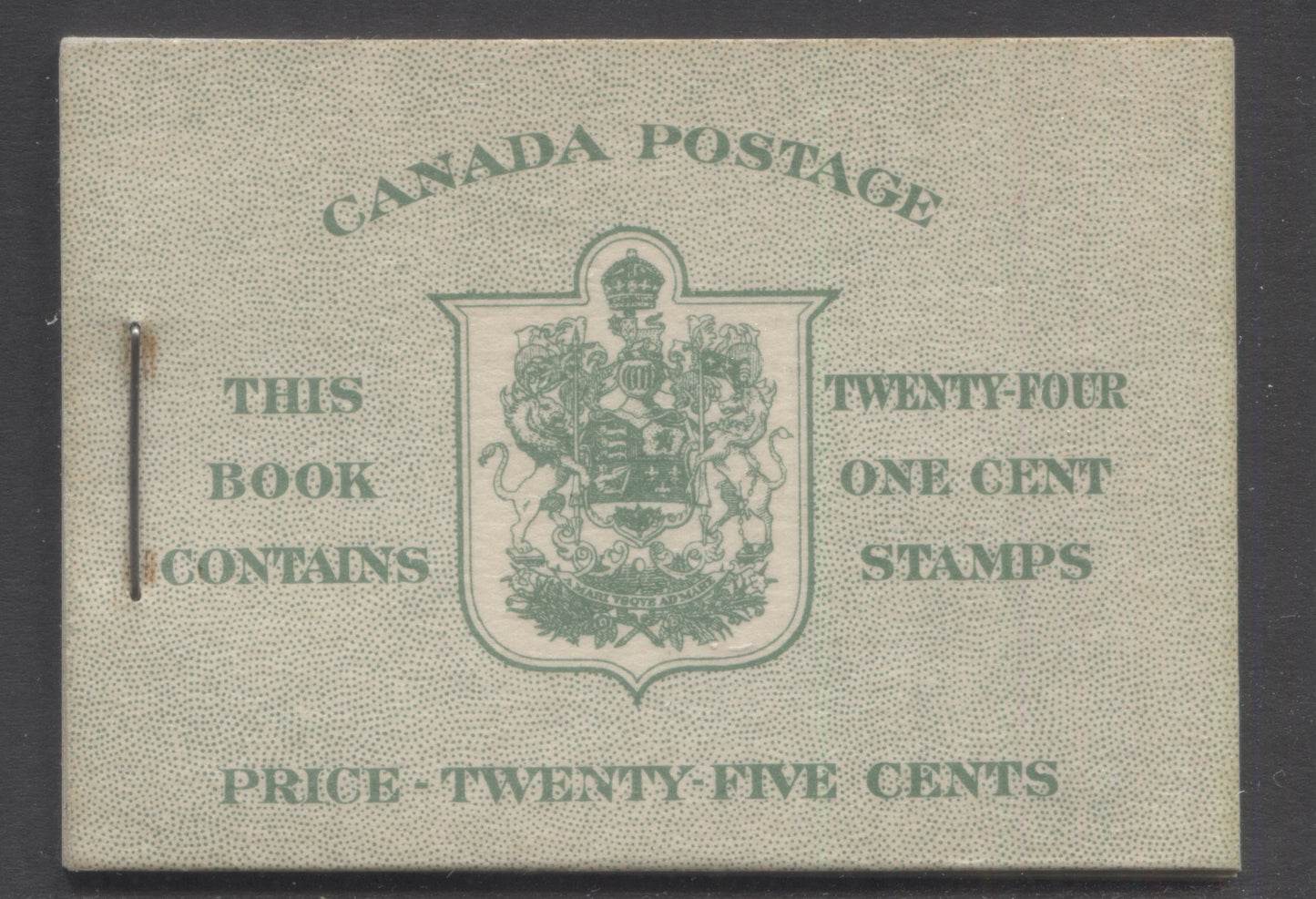 Canada #BK32fE 1942-1947 War Issue, A Complete 25c English Booklet, 4 Panes Of 6 1c Green, Front Cover IIa, Back Cover Cbi, Cover Type IIa, 7c & 6c Rate Page, 'Post Master' Two Words, 699,000 Issued