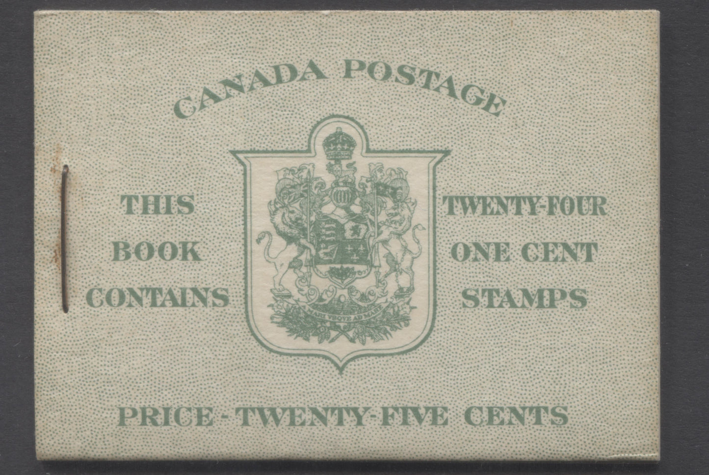 Canada #BK32fE 1942-1947 War Issue, A Complete 25c English Booklet, 4 Panes Of 6 1c Green, Front Cover IIa, Back Cover Cbii, Cover Type IIa, 7c & 6c Rate Page, 'Post Master' Two Words, 699,000 Issued