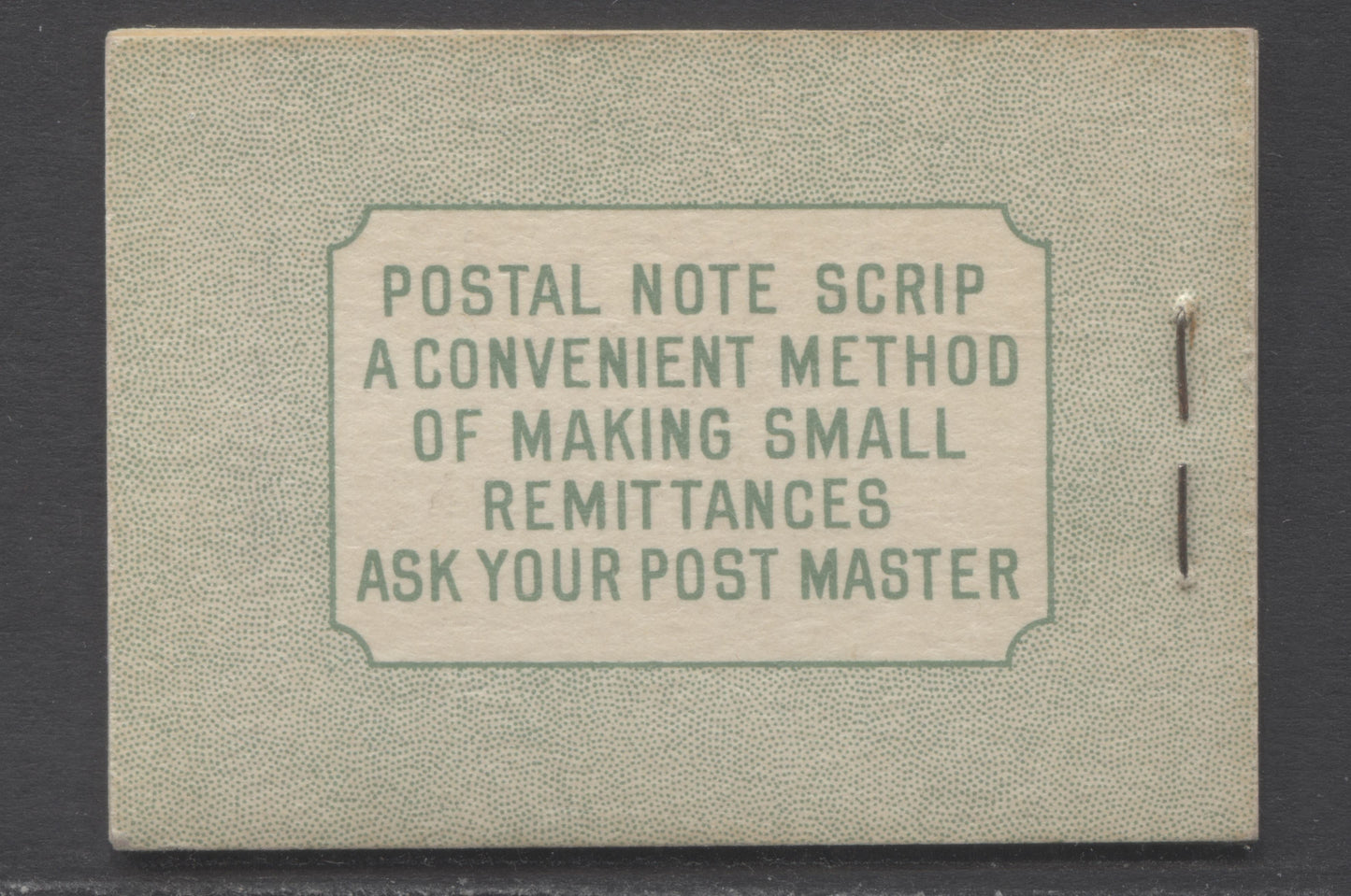 Lot 349 Canada (C) #BK32fE 1942-1947 War Issue, A Complete 25c English Booklet, 4 Panes Of 6 1c Green, Front Cover IIa, Back Cover Cbiv, Cover Type IIa, 7c & 6c Rate Page, 'Post Master' Two Words, 699,000 Issued, Paper CBN-XXXXX