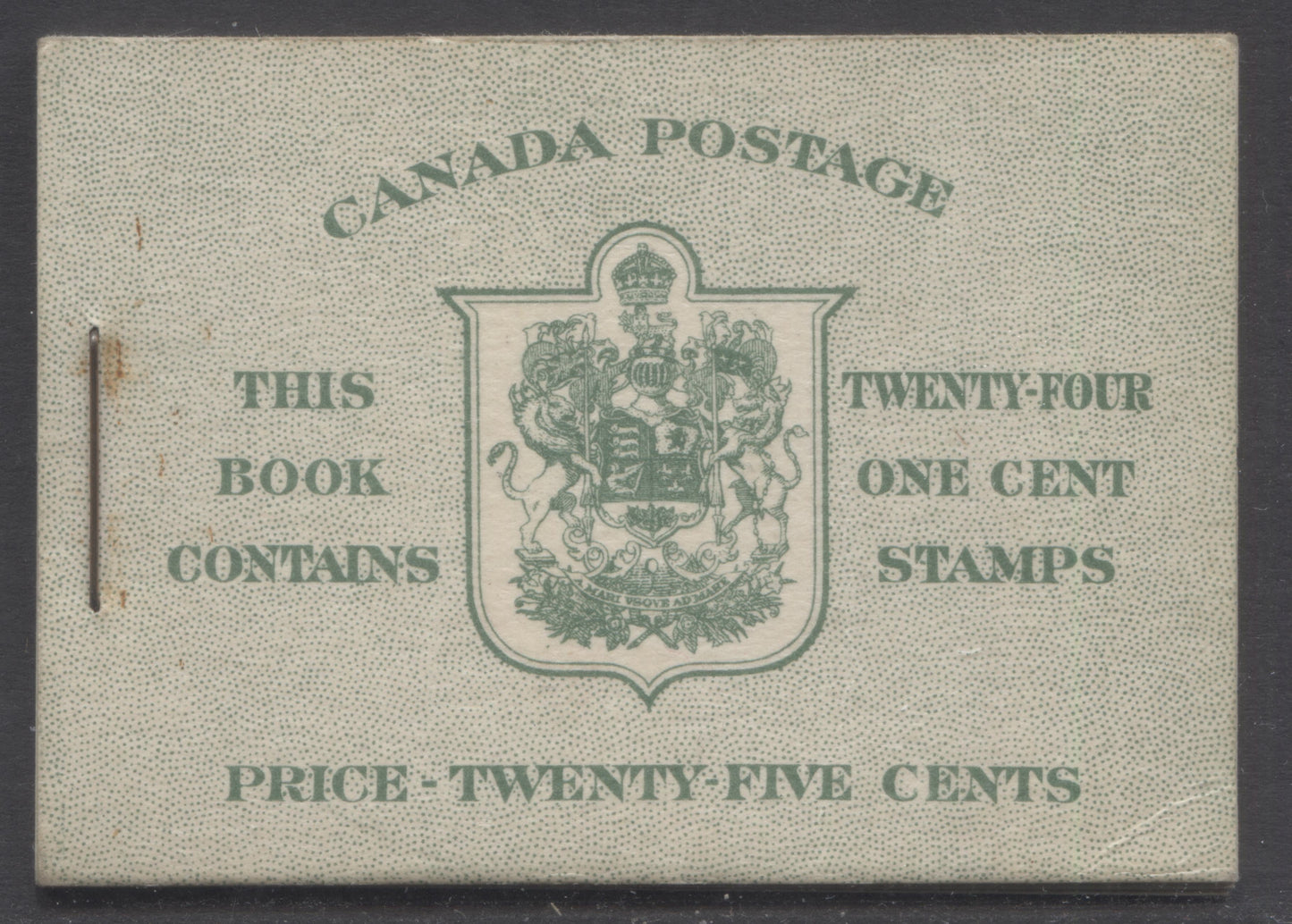 Lot 351 Canada (C) #BK32fE 1942-1947 War Issue, A Complete 25c English Booklet, 4 Panes Of 6 1c Green, Front Cover IIb, Back Cover Cbi, Cover Type IIa, 7c & 6c Rate Page, 'Post Master' Two Words, Paper CBN-XXXXX