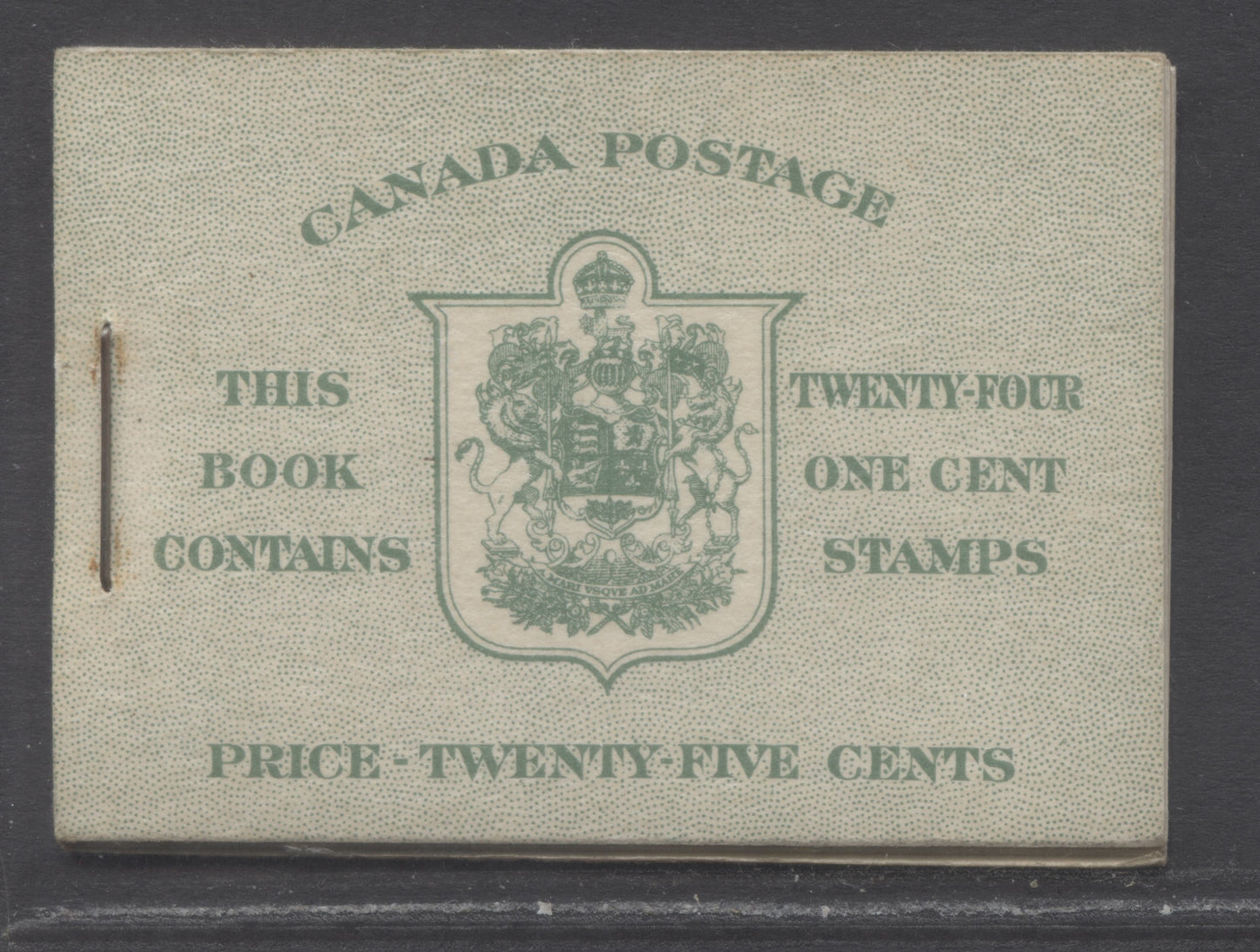 Lot 352 Canada (C) #BK32fE 1942-1947 War Issue, A Complete 25c English Booklet, 4 Panes Of 6 1c Green, Front Cover IIb, Back Cover Cbii, Cover Type IIa, 7c & 6c Rate Page, 'Post Master' Two Words, Paper CBN-XXXXX