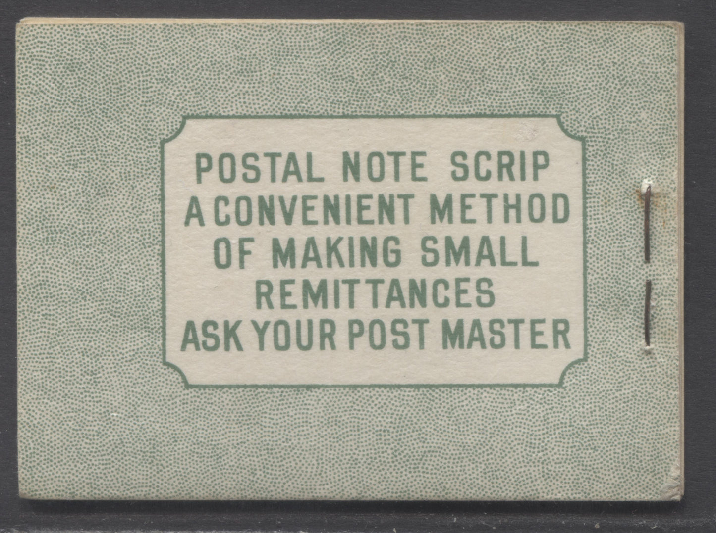 Lot 352 Canada (C) #BK32fE 1942-1947 War Issue, A Complete 25c English Booklet, 4 Panes Of 6 1c Green, Front Cover IIb, Back Cover Cbii, Cover Type IIa, 7c & 6c Rate Page, 'Post Master' Two Words, Paper CBN-XXXXX