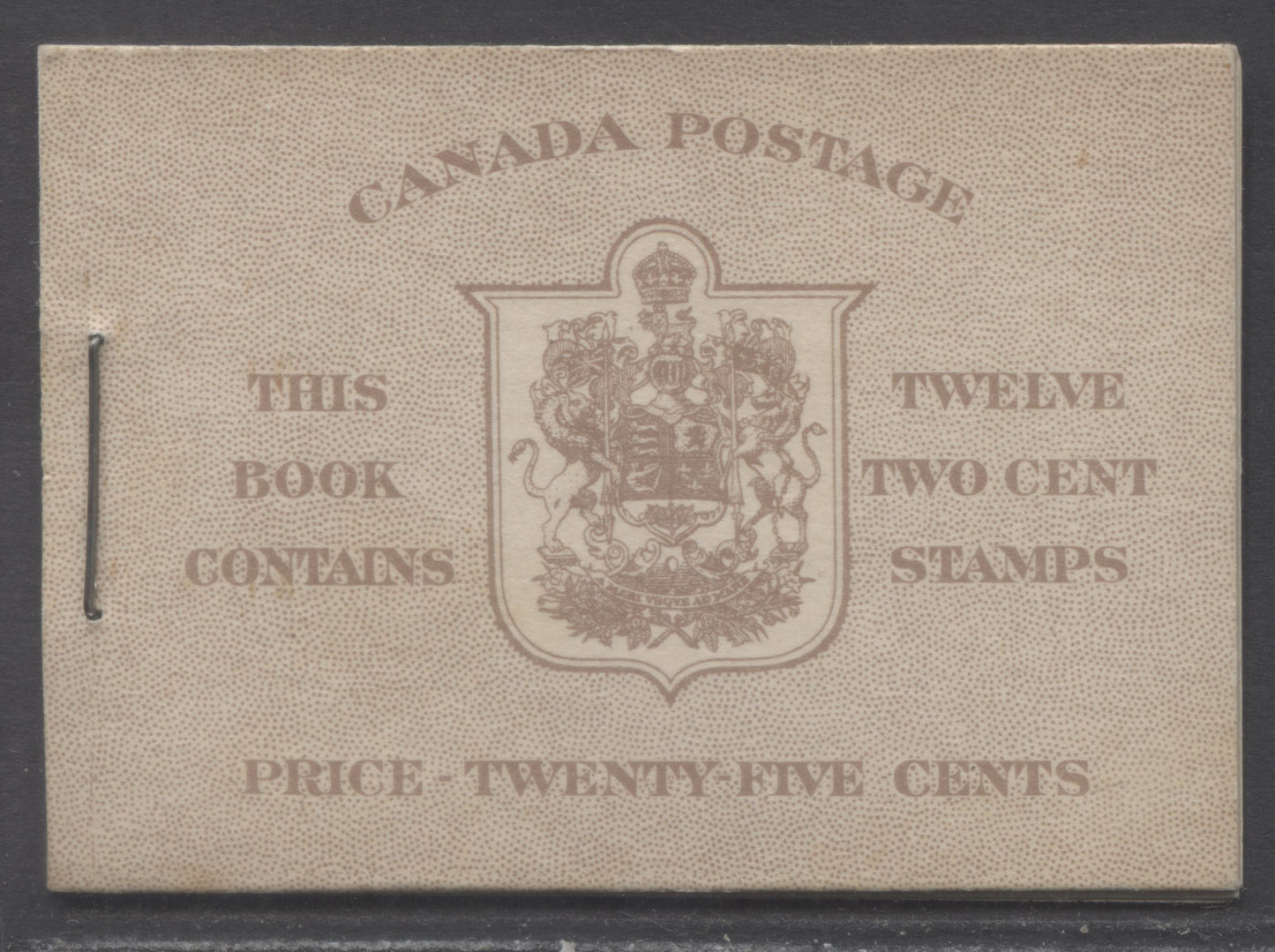 Canada #BK33aE 1942-1947 War Issue, A Complete 25c English Booklet, 2 Panes Of 6 2c Brown, Front Cover IId, Type 1 Cover, 6c Airmail Rate Page, Vertical Cutting Guideline To Lower Left On Front Cover, 75,000 Issued