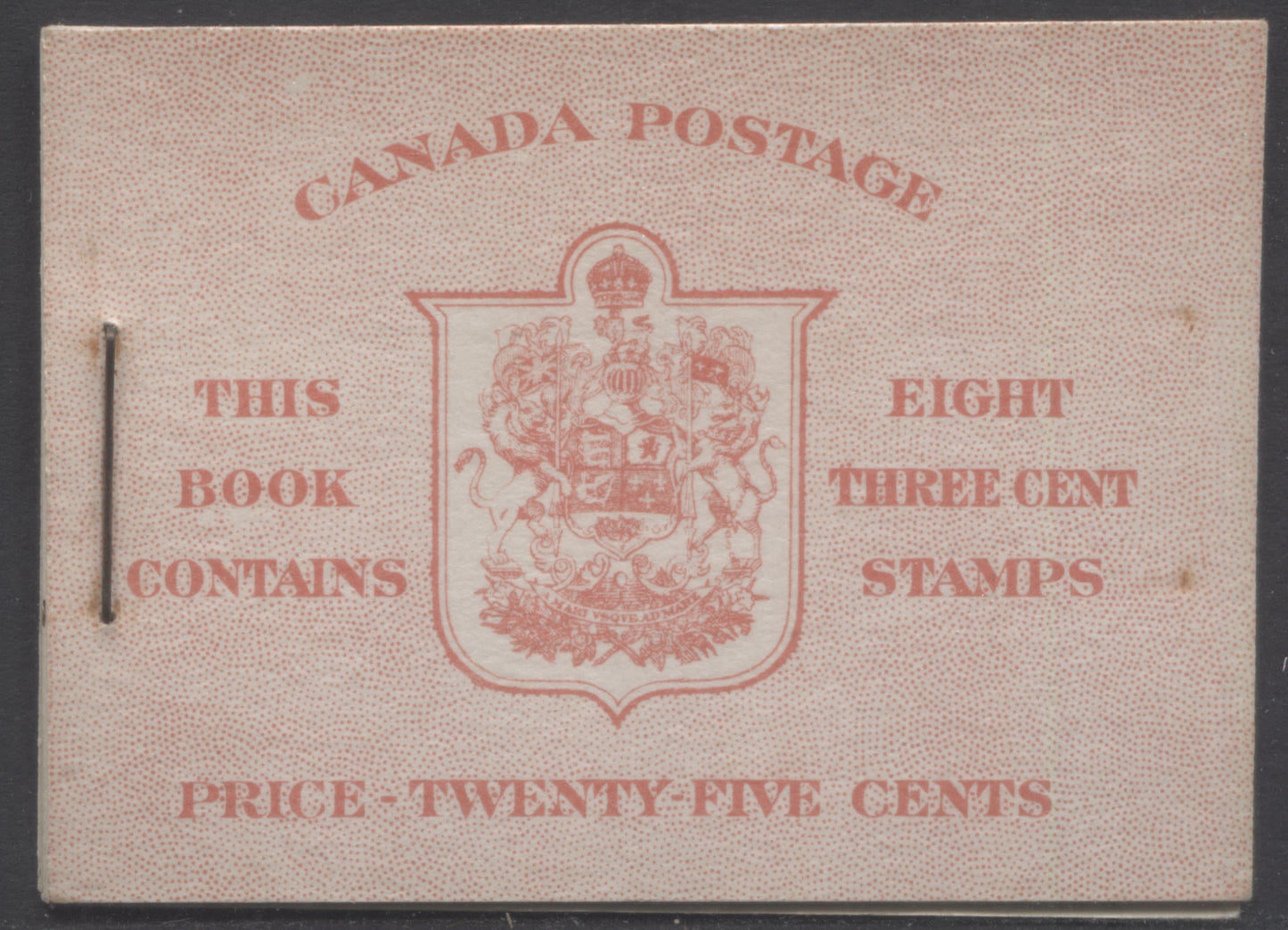 Canada #BK34aE 1942-1947 War Issue, A Complete 25c English Booklet, 2 Panes Of 4+2 Labels 3c Dark Carmine, Front Cover IIf, Type 1A Cover, 6c Rate Page, 4,650,000 Issued