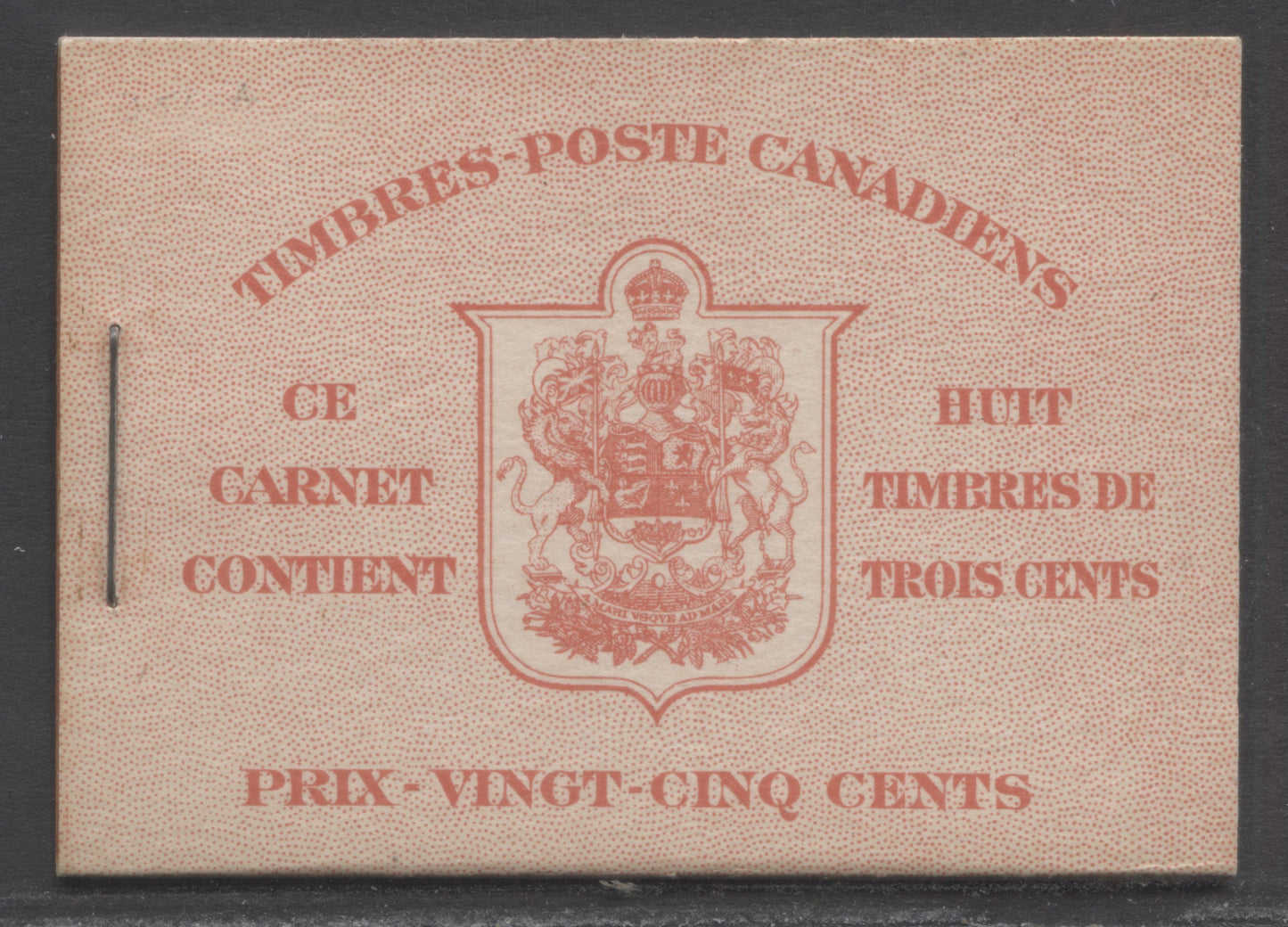 Lot 357 Canada (C) #BK34a 1942-1947 War Issue, A Complete 25c French Booklet, 2 Panes Of 4+2 Labels 3c Dark Carmine, Front Cover IIo, Type 1B Cover, 6c Rate Page, Paper CBN-AAAAA