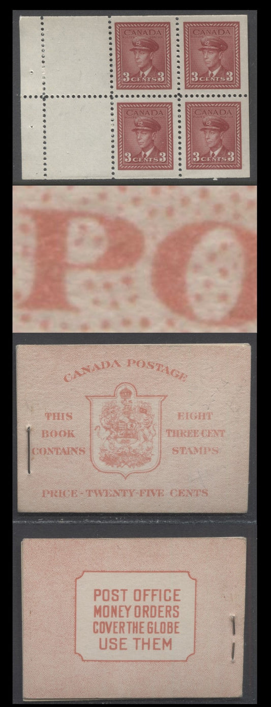 Lot 359 Canada (C) #BK34aE (McCann BK34b) 1942-1947 War Issue, A Complete 25c English Booklet, 2 Panes Of 4+2 Labels 3c Dark Carmine, Front Cover IIf, Type 1A Cover, 6c Rate Page, 14mm Staple, Unlisted In Unitrade, Paper CBN-SSSSS