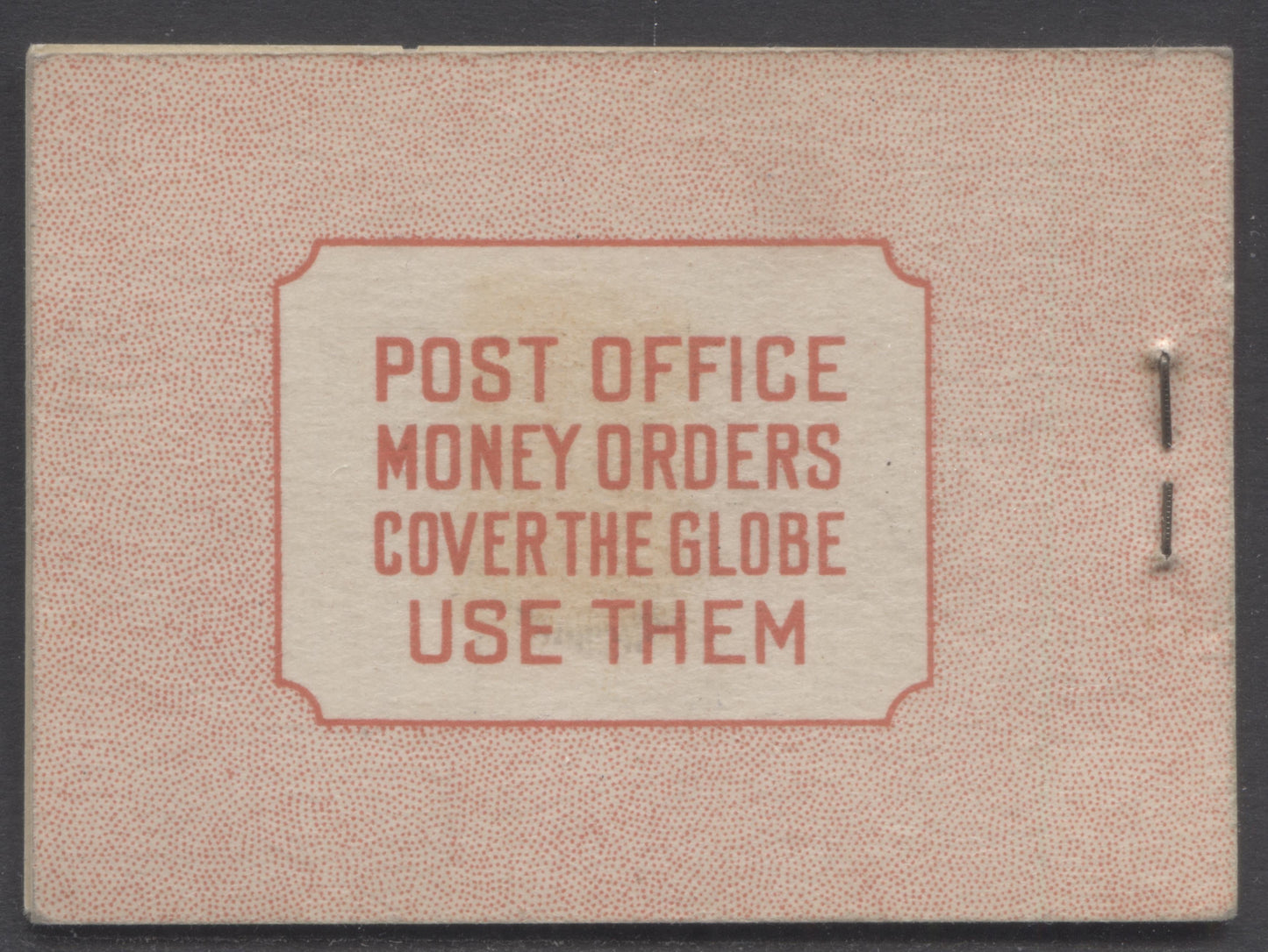 Lot 358 Canada (C) #BK34aE (Mcann BK34c) 1942-1947 War Issue, A Complete 25c English Booklet, 2 Panes Of 4+2 Labels 3c Dark Carmine, Front Cover IIe, Type 1A Cover, 6c Rate Page, 12mm Staple, Paper CBN-SSSSS