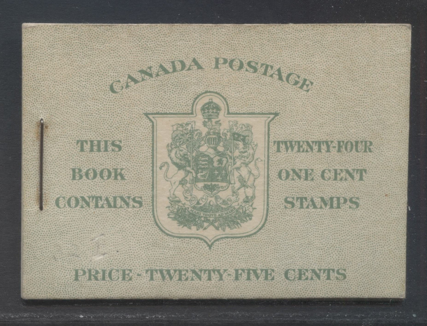 Lot 339 Canada (C) #BK32dE 1942-1947 War Issue, A Complete 25c English Booklet, 4 Panes Of 6 1c Green, Front Cover IIa, Back Cover Cai, Cover Type II, 7c & 6c Rate Page, Postmaster 1 Word, CBN-AAAAA