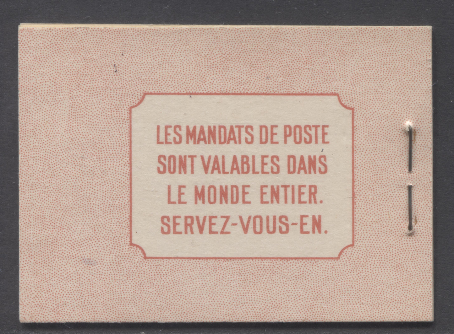 Canada #BK34cF 1942-1947 War Issue, A Complete 25c French Booklet, 2 Panes Of 4+2 Labels 3c Dark Carmine, Front Cover IIn, Type 1B Cover, No Rate Page, 560,000 Issued