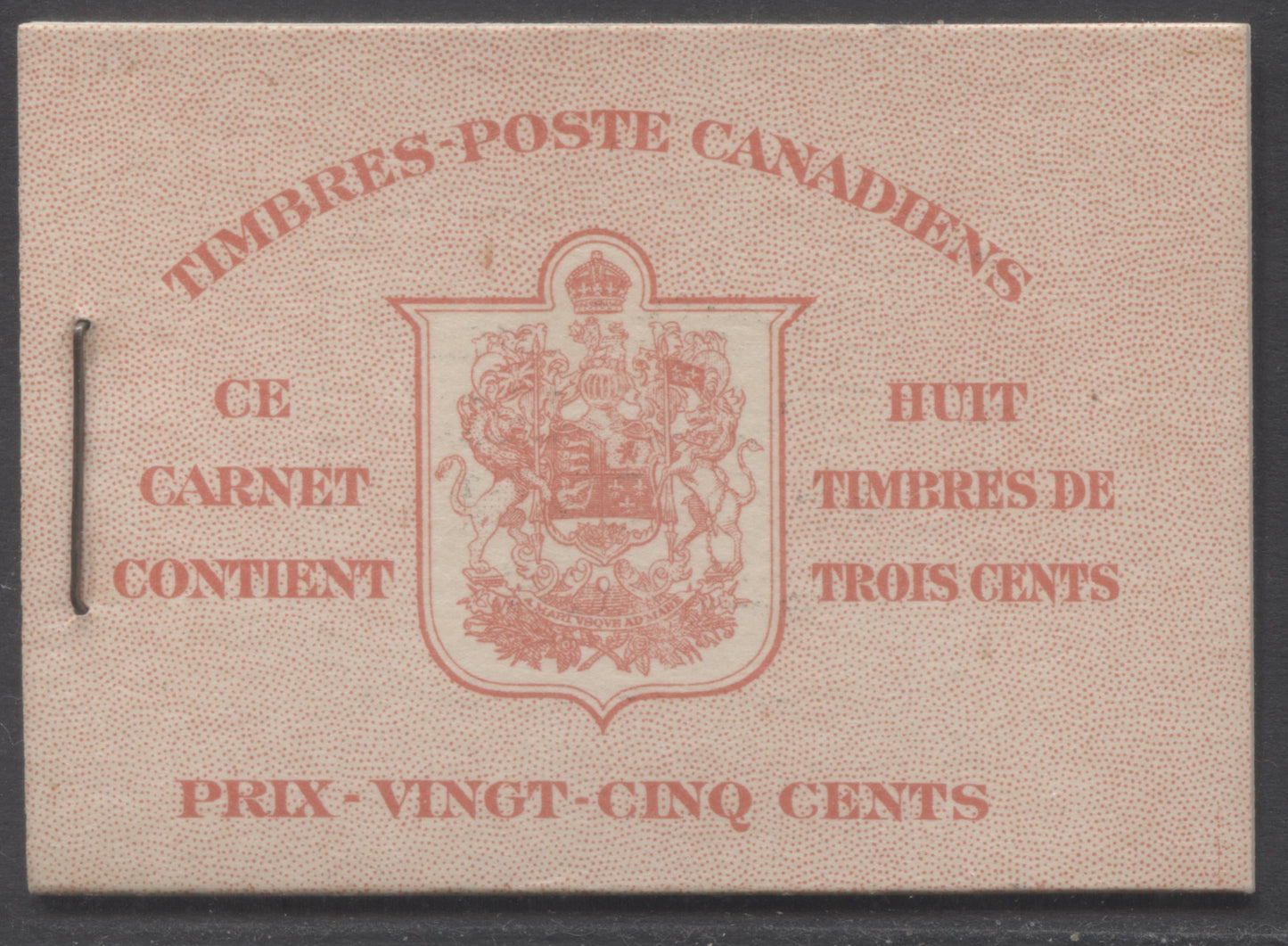 Canada #BK34dF 1942-1947 War Issue, A Complete 25c French Booklet, 2 Panes Of 4+2 Labels 3c Dark Carmine, Front Cover IIn, Type 1B Cover, Surcharged Rate Page, 560,000 Issued