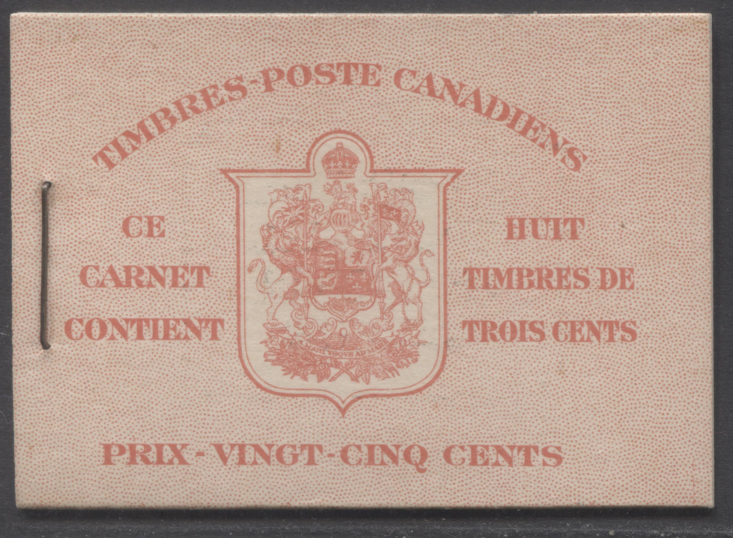 Lot 361 Canada (C) #BK34d 1942-1947 War Issue, A Complete 25c French Booklet, 2 Panes Of 4+2 Labels 3c Dark Carmine, Front Cover IIn, Type 1B Cover, Oversize Surcharged Rate Page, Paper CBN-OOOOO