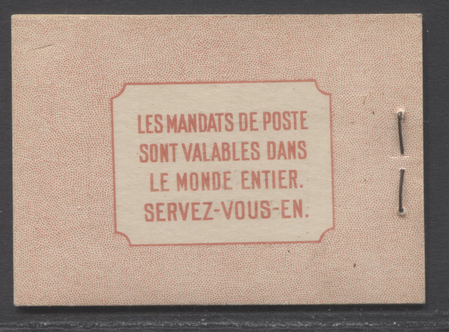 Lot 281 Canada #BK34dF 1942-1947 War Issue, A Complete 25c French Booklet, 2 Panes Of 4+2 Labels 3c Dark Carmine, Front Cover IIo, Type 1B Cover, Misplaced Surcharge Lines On Rate Page, CBN-AAAAA Paper/Gum