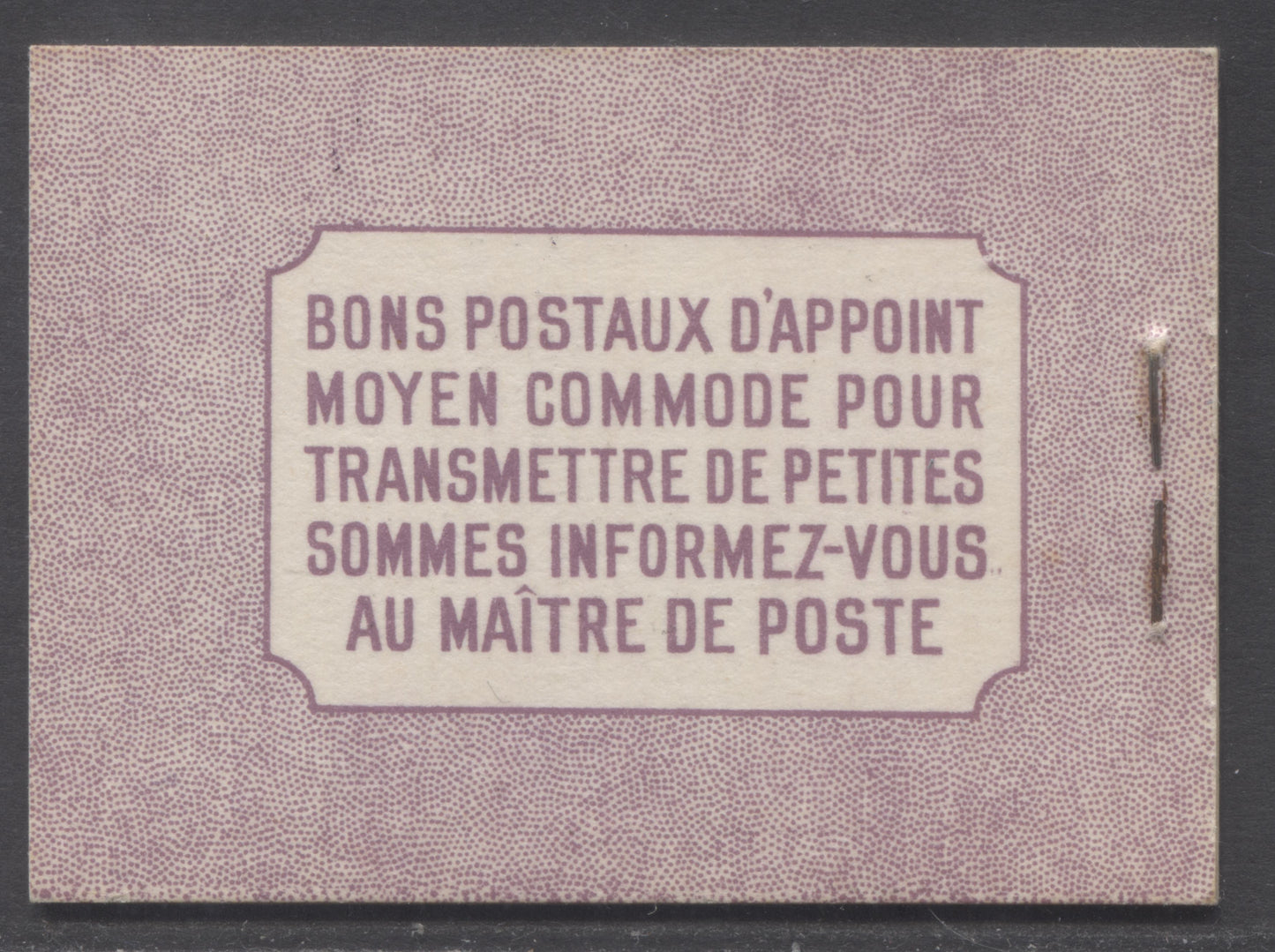 Lot 340 Canada #BK35b 1942-1947 War Issue, A Complete 25c French Booklet, 2 Panes Of 4+2 Labels 3c Rose Violet, Front Cover IIn, Back Cover Di, Type II, Bright Violet Back, 7c & 6c Rates, 61,000 Issued, Paper CBN-UUUUU