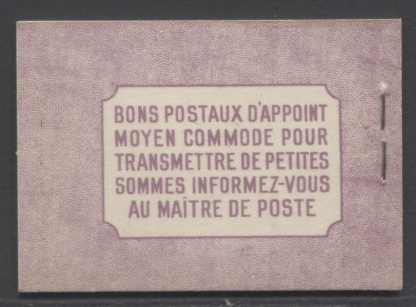 Canada #BK35bF 1942-1947 War Issue, A Complete 25c French Booklet, 2 Panes Of 4+2 Labels 3c Rose Violet, Front Cover IIn, Back Cover Div, Type II, Darker Back Cover, 7c & 6c Rates, 61,000 Issued