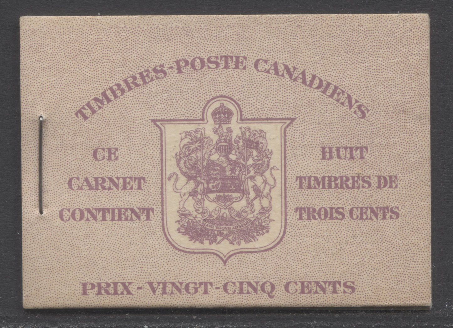Canada #BK35bFIIoDi 1942-1947 War Issue, A Complete 25c French Booklet, 2 Panes Of 4+2 Labels 3c Rose Violet, Front Cover IIo, Dark Rose Violet Back Cover Di, Type II, 7c & 6c Rates, 61,000 Issued
