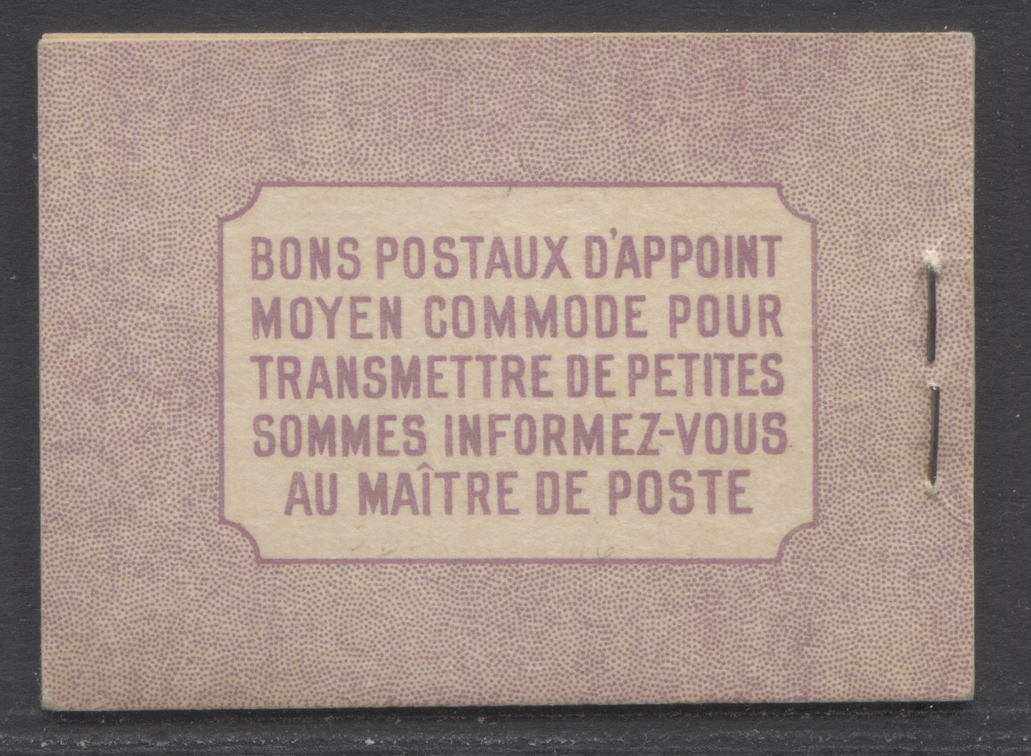 Canada #BK35bFIIoDi 1942-1947 War Issue, A Complete 25c French Booklet, 2 Panes Of 4+2 Labels 3c Rose Violet, Front Cover IIo, Dark Rose Violet Back Cover Di, Type II, 7c & 6c Rates, 61,000 Issued