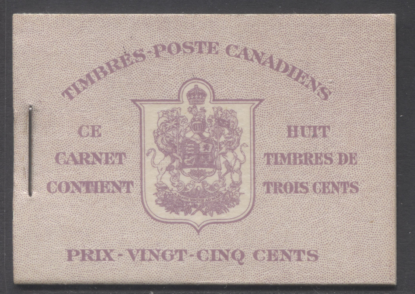 Lot 347 Canada #BK35b IIoDii 1942-1947 War Issue, A Complete 25c French Booklet, 2 Panes Of 4+2 Labels 3c Rose Violet, Front Cover IIo, Dark Rose Violet Back Cover Dii, Type II, 7c & 6c Rates, 61,000 Issued, Paper CBN-AAAAAA
