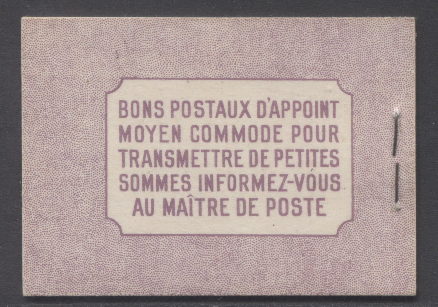 Lot 347 Canada #BK35b IIoDii 1942-1947 War Issue, A Complete 25c French Booklet, 2 Panes Of 4+2 Labels 3c Rose Violet, Front Cover IIo, Dark Rose Violet Back Cover Dii, Type II, 7c & 6c Rates, 61,000 Issued, Paper CBN-AAAAAA
