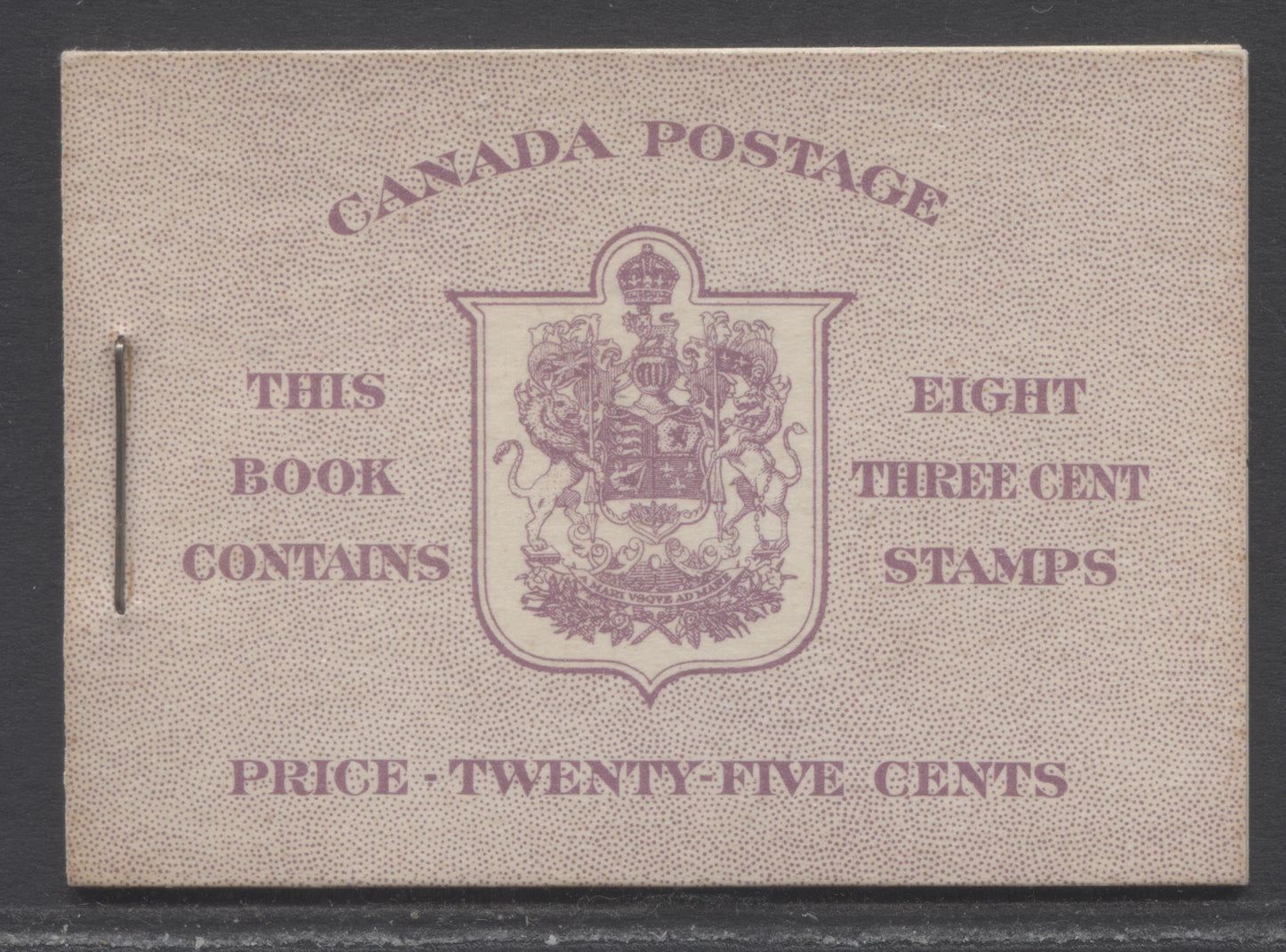 Canada #BK35cE 1942-1947 War Issue, A Complete 25c English Booklet, 2 Panes Of 4+2 Labels 3c Rose Violet, Front Cover IIe, Back Cover Cbi, Type IIa, 7c & 6c Rates, 'Post Master' Two Words, 1,201,000 Issued