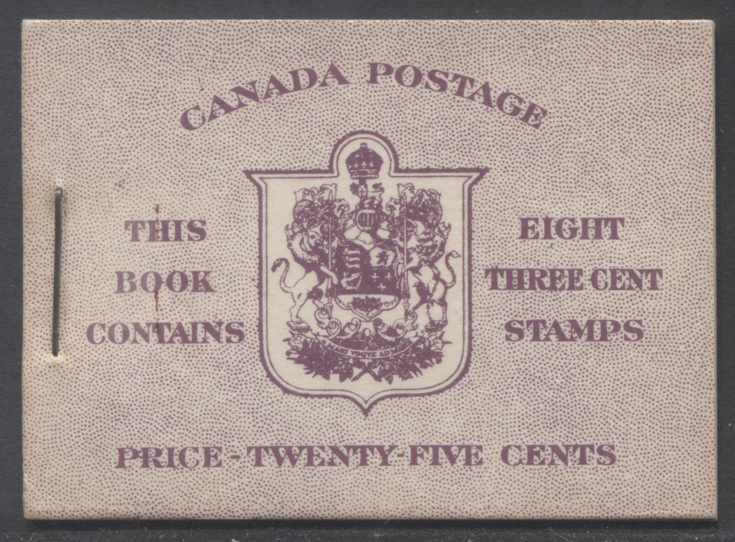 Lot 352 Canada #BK35c IIeCbii 1942-1947 War Issue, A Complete 25c English Booklet, 2 Panes Of 4+2 Labels 3c Rose Violet, Front Cover IIe, Back Cover Cbii, Type IIa, 7c & 6c Rates, 'Post Master' Two Words, 1,201,000 Issued, CBN-SSSSS Paper