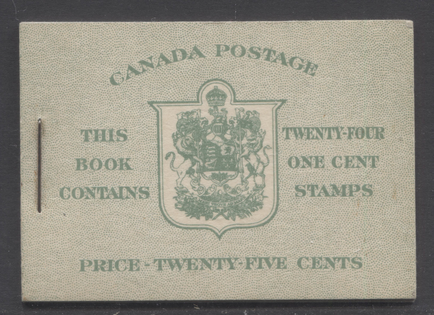 Canada #BK32dEIIbCaii 1942-1947 War Issue, A Complete 25c English Booklet, 4 Panes Of 6 1c Green, Front Cover IIb, Back Cover Caii, Cover Type II, 7c & 6c Rate Page, Postmaster 1 Word, 699,000 Issued