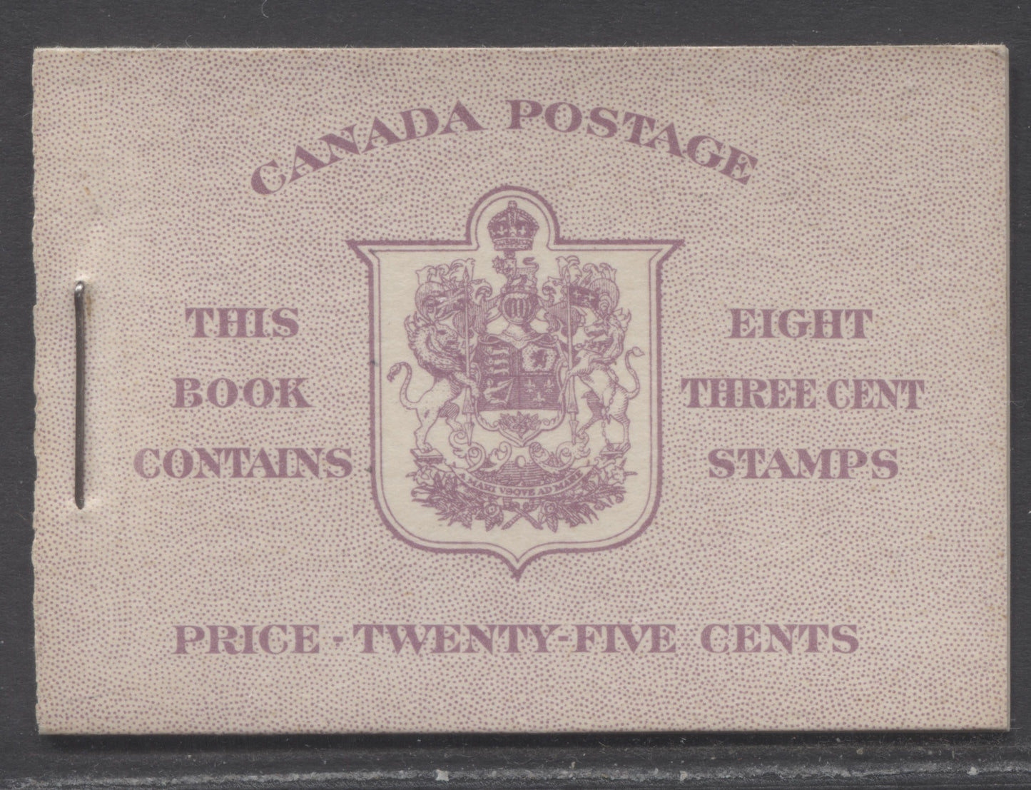 Canada #BK35cEIIeCbiv 1942-1947 War Issue, A Complete 25c English Booklet, 2 Panes Of 4+2 Labels 3c Rose Violet, Front Cover IIa, Back Cover Cbiv, Type IIa, 7c & 6c Rates, 'Post Master' Two Words, Horizontal Ribbed Panes, 1,201,000 Issued