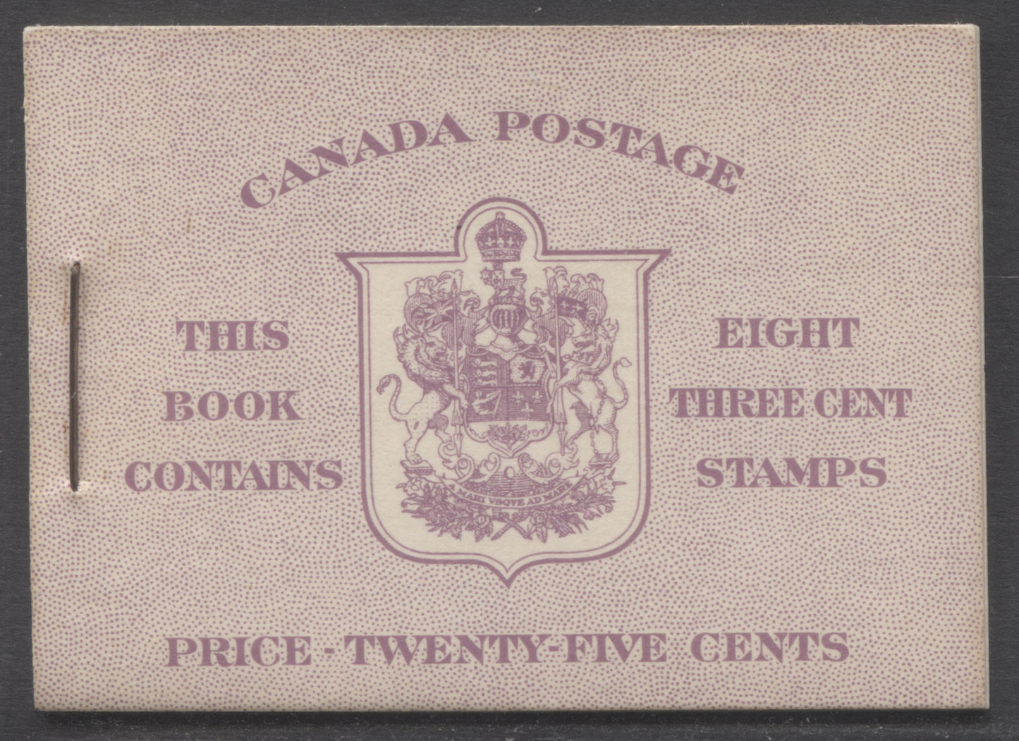 Lot 360 Canada #BK35dE 1942-1947 War Issue, A Complete 25c English Booklet, 2 Panes Of 4+2 Labels 3c Rose Violet, Front Cover IIe, Back Cover Caii, Type II, 7c & 5c Rates Page, 1,201,000 Issued, CBN-UUUUU Paper