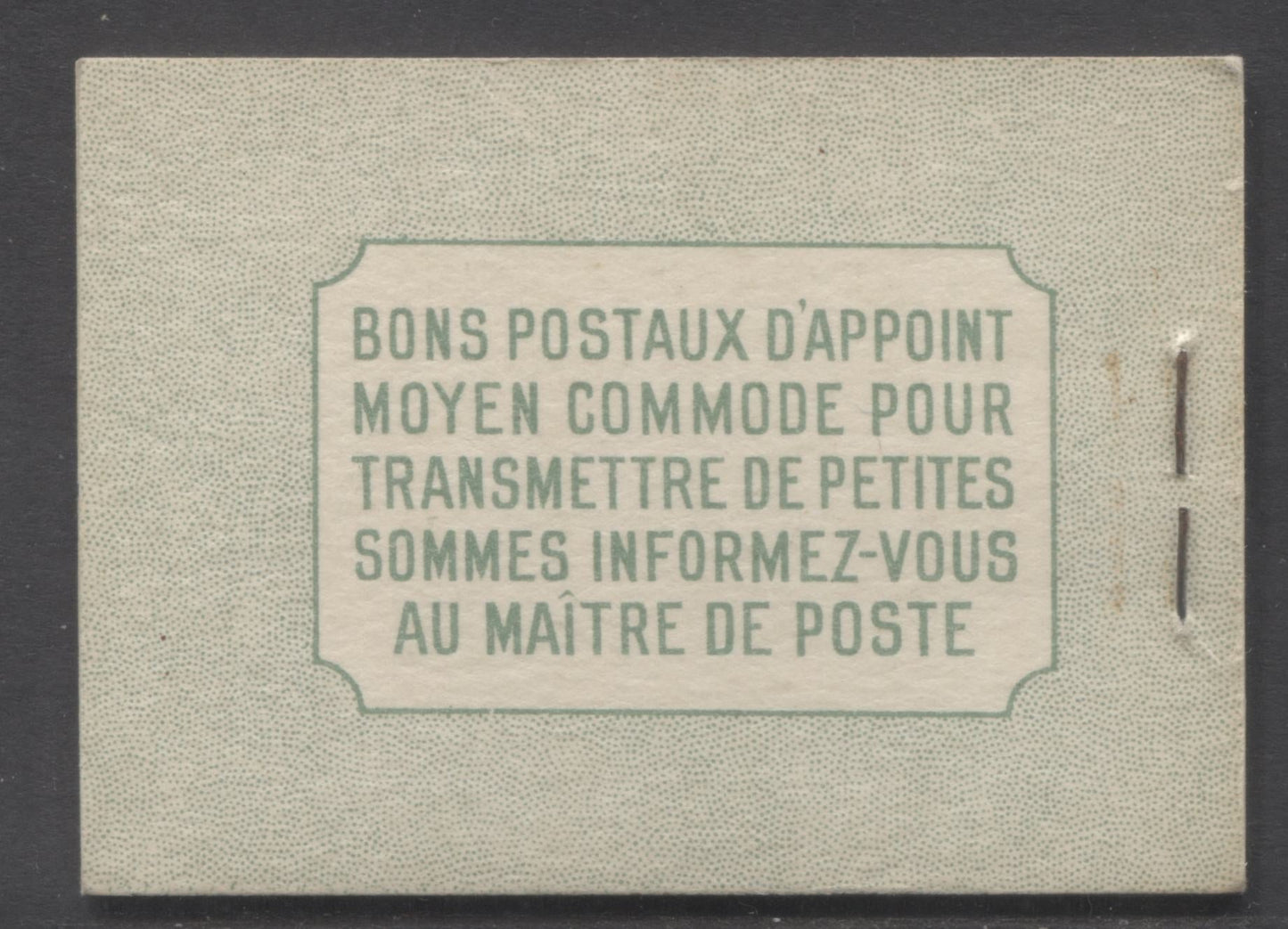 Lot 339 Canada #BK32dF 1942-1947 War Issue, A Complete 25c French Booklet, 4 Panes Of 6 1c Green, Front Cover IIj, Back Cover Di, Cover Type II, 7c & 6c Rate Page, Vertical Cutting Guideline At Upper Left Of Front Cover, 145,000 Issued