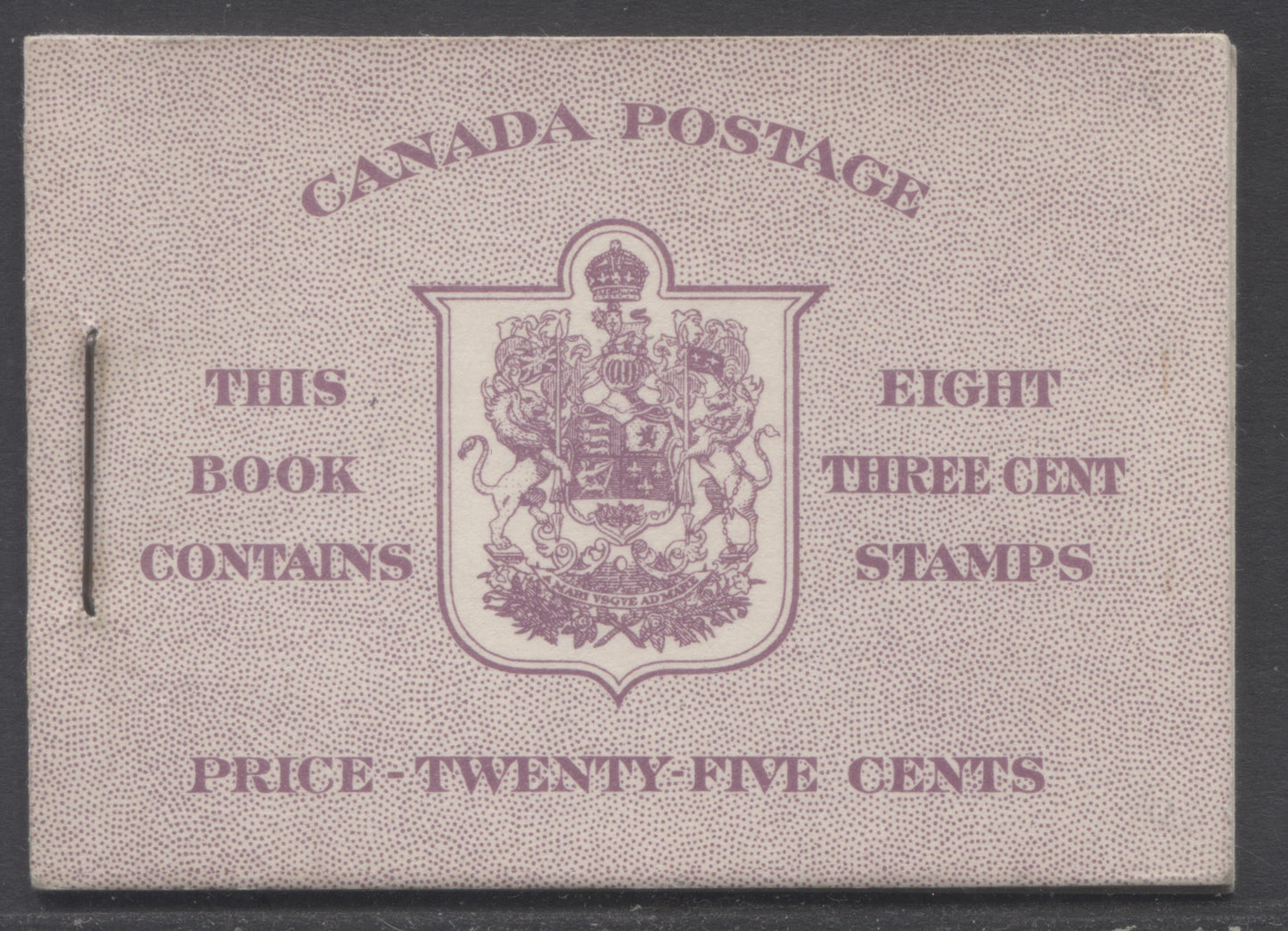 Lot 361 Canada #BK35dE 1942-1947 War Issue, A Complete 25c English Booklet, 2 Panes Of 4+2 Labels 3c Rose Violet, Front Cover IIf, Back Cover Caiii, Type II, 7c & 5c Rates Page, 1,201,000 Issued, CBN-UUUUU Paper