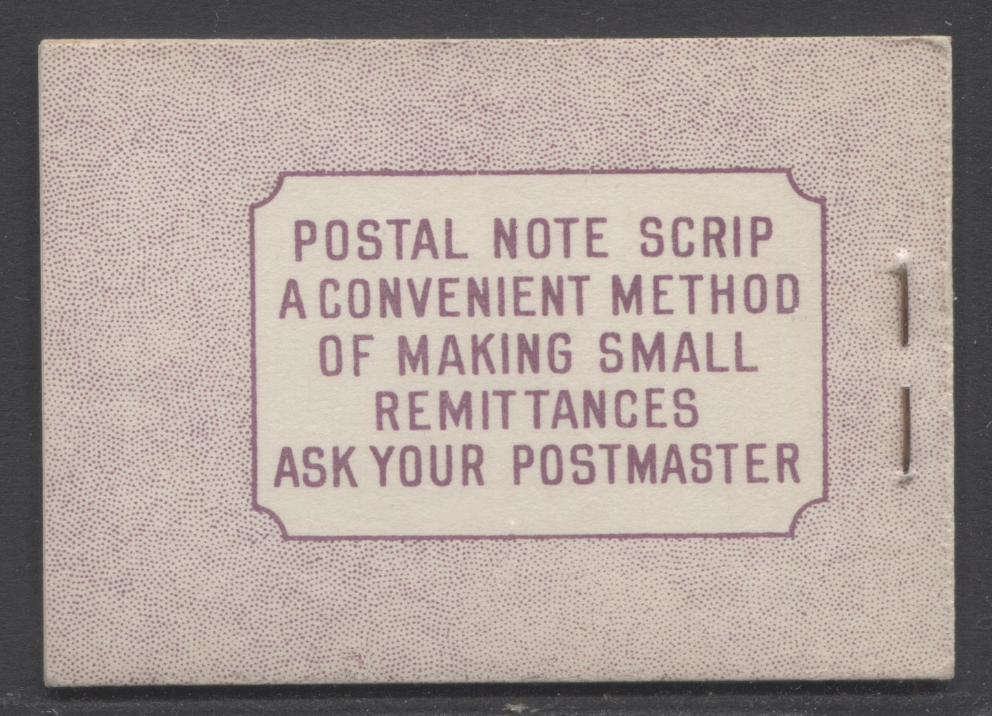 Lot 362 Canada #BK35dE 1942-1947 War Issue, A Complete 25c English Booklet, 2 Panes Of 4+2 Labels 3c Rose Violet, Front Cover IIf, Back Cover Caiv, Type II, Copper Staple Variety, 7c & 5c Rates Page, 1,201,000 Issued, CBN-UUUUU Paper