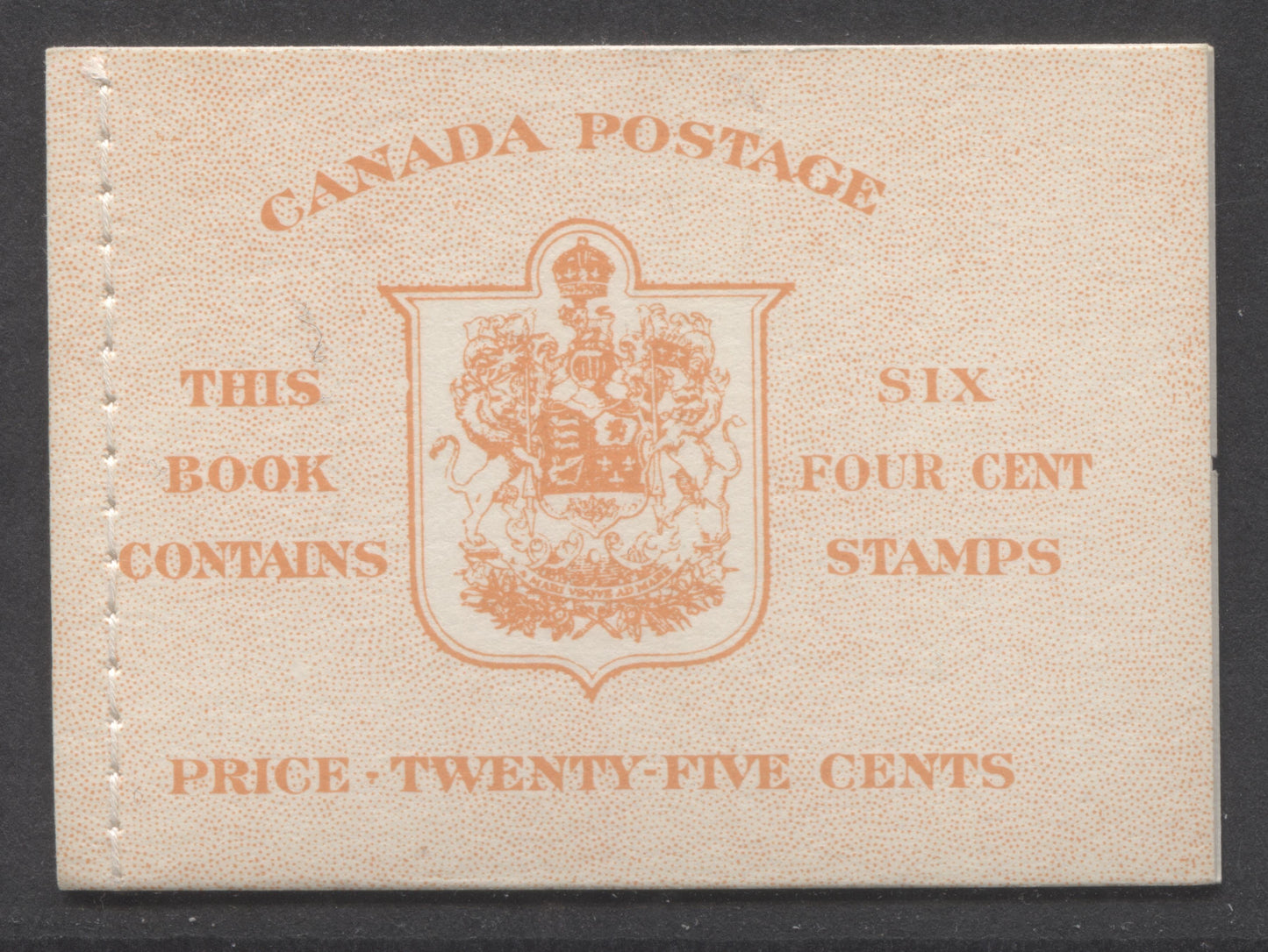 Canada #BK42bEIIiEi 1949-1951 KGVI Issue, A Complete 25c English Booklet With 4c Orange, Pane Of 6. Front Cover IIi, Back Cover Ei, Type II Stitched Cover, No Rate Page, 130,425 Issued