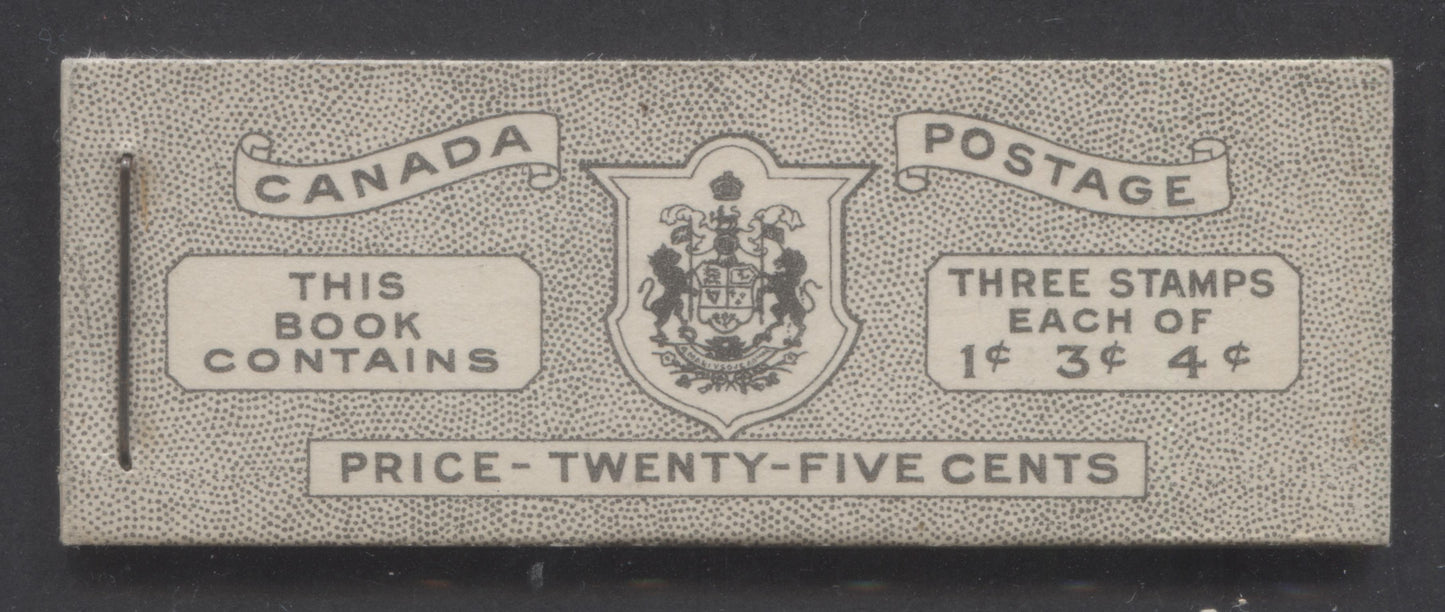Lot 363 Canada (C) #BK38aE 1942-1947 War Issue, A Partial 25c English Booklet With 1c Green, 3c Rose Violet & Dark Carmine, Panes Of 3. Front Cover IVb, Back Cover Hai, Type II Cover, 7c & 6c Rates, 'Postmaster', Paper CBN-BBBBB