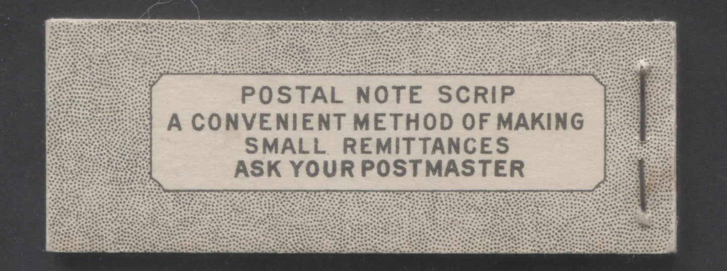 Lot 363 Canada (C) #BK38aE 1942-1947 War Issue, A Partial 25c English Booklet With 1c Green, 3c Rose Violet & Dark Carmine, Panes Of 3. Front Cover IVb, Back Cover Hai, Type II Cover, 7c & 6c Rates, 'Postmaster', Paper CBN-BBBBB
