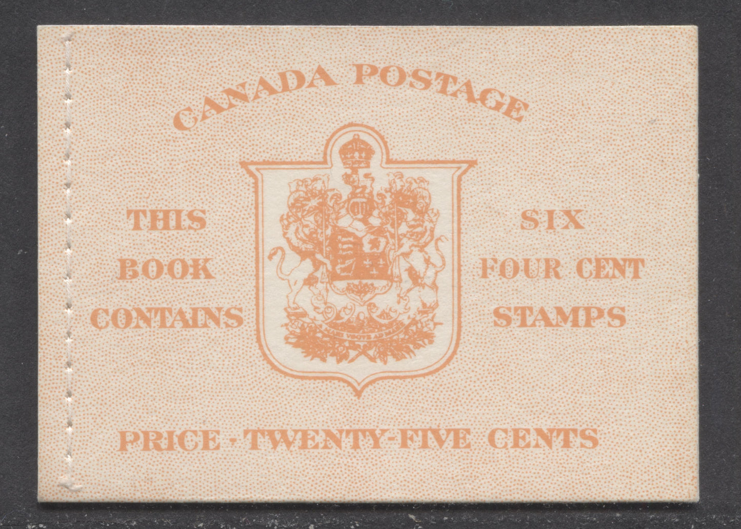 Canada #BK42bEIIiEiii 1949-1951 KGVI Issue, A Complete 25c English Booklet With 4c Orange, Pane Of 6. Front Cover IIi, Back Cover Eiii, Type II Stitched Cover, No Rate Page, 130,425 Issued