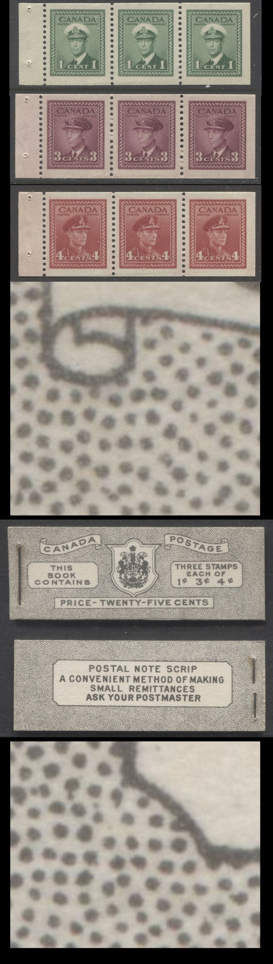 Lot 359 Canada #BK38a 1942-1947 War Issue, A Complete 25c English Booklet With 1c Green, 3c Rosy Plum Violet & Dark Carmine, Panes Of 3. Front Cover IVc, Back Cover Haii, Type II Cover, 7c & 6c Rates, 'Postmaster', CBN-DDDDD