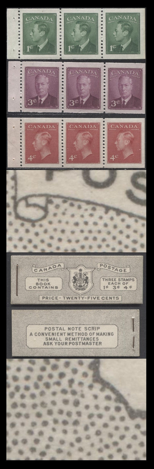 Canada #BK43aE 1949-1951 KGVI Issue, A Complete 25c English Booklet With 1c Green, 3c Rose Violet & 4c Dark Carmine, Panes Of 3. Front Cover IVd, Back Cover Haiv, Type I Cover, 7c & 5c Rates, 914,500 Issued