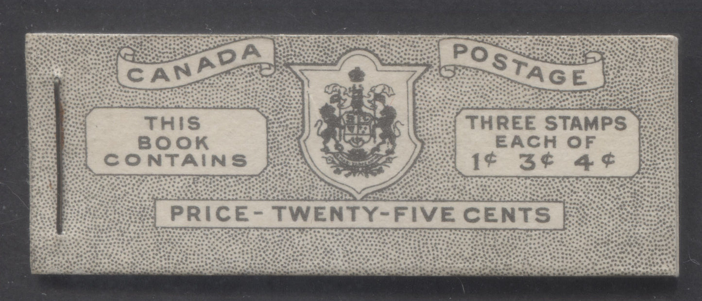 Canada #BK38aE 1942-1947 War Issue, A Complete 25c English Booklet With 1c Green, 3c Rose Violet & Dark Carmine, Panes Of 3. Front Cover IVd, Back Cover Hai, Type II Cover, 7c & 6c Rates, 'Postmaster' , 5,464,000 Issued