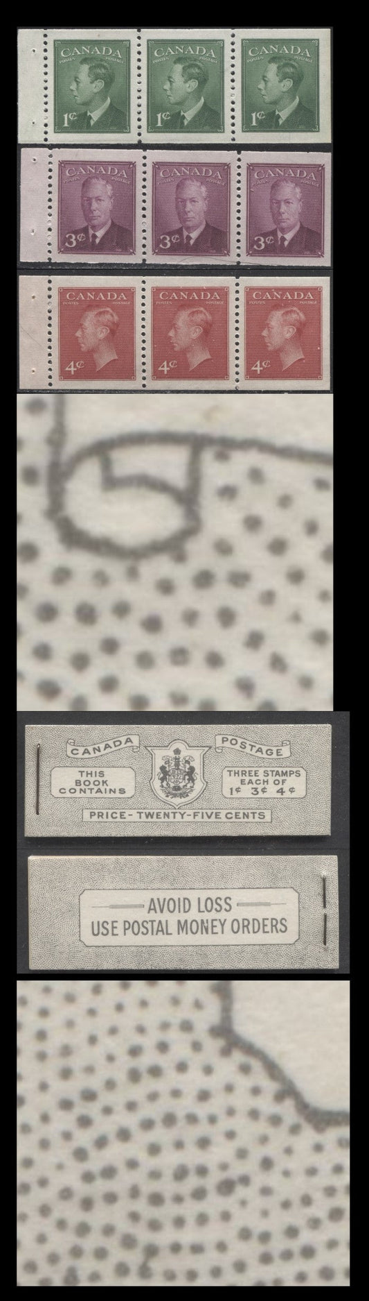 Canada #BK43bE 1949-1951 KGVI Issue, A Complete 25c English Booklet With 1c Green, 3c Rose Violet & 4c Dark Carmine, Panes Of 3. Front Cover IVc, Back Cover Ii, Type II Cover, No Rate Page, 914,500 Issued