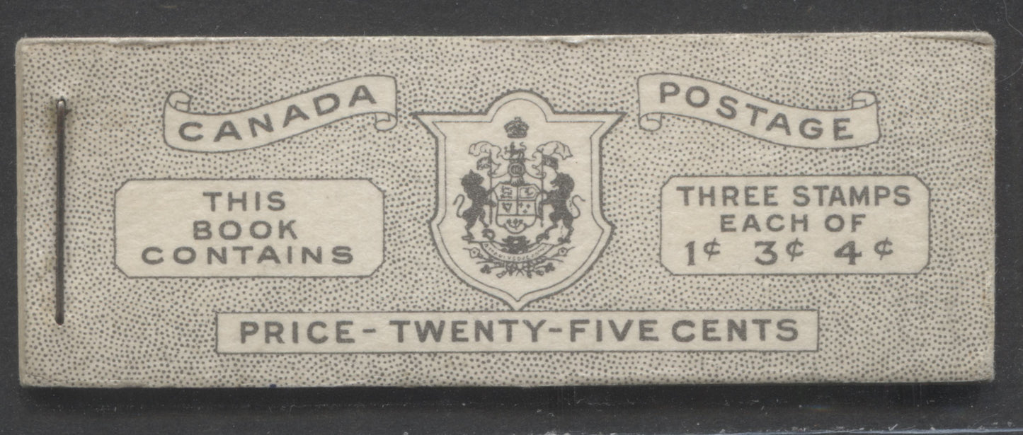 Canada #BK43bE 1949-1951 KGVI Issue, A Complete 25c English Booklet With 1c Green, 3c Rose Violet & 4c Dark Carmine, Panes Of 3. Front Cover IVd, Back Cover Iiii, Type II Cover, No Rate Page, 914,500 Issued