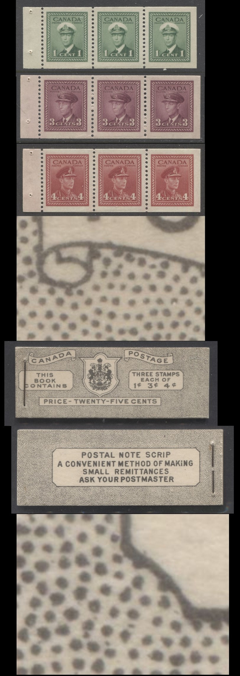 Canada #BK38aE 1942-1947 War Issue, A Complete 25c English Booklet With 1c Green, 3c Rose Violet & Dark Carmine, Panes Of 3. Front Cover IVd, Back Cover Haii, Type II Cover, 7c & 6c Rates, 'Postmaster' ,