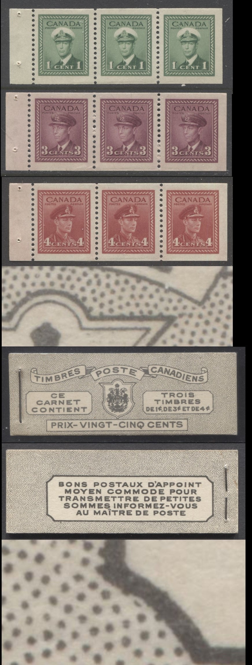 Canada #BK38aF 1942-1947 War Issue, A Complete 25c French Booklet With 1c Green, 3c Rose Violet & Dark Carmine, Panes Of 3. Front Cover Vg, Back Cover Jii, Type II Cover, 7c & 6c Rates, 496,000 Issued