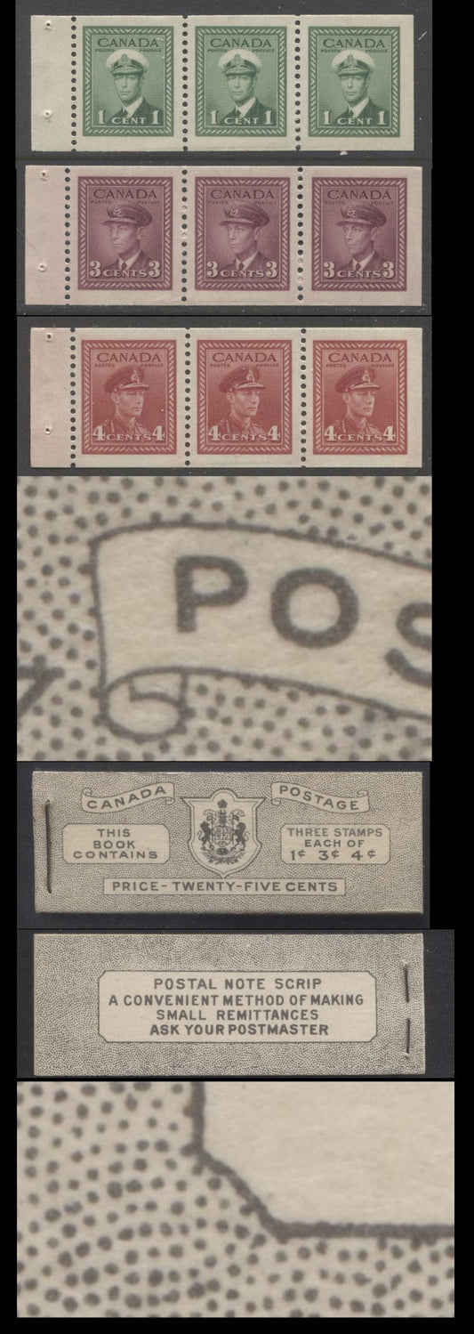 Canada #BK38bEIVbHai 1942-1947 War Issue, A Complete 25c English Booklet With 1c Green, 3c Rose Violet & Dark Carmine, Panes Of 3. Front Cover IVb, Back Cover Hai, Type II Cover, 7c & 5c Rates, 'Postmaster', 5,464,000 Issued