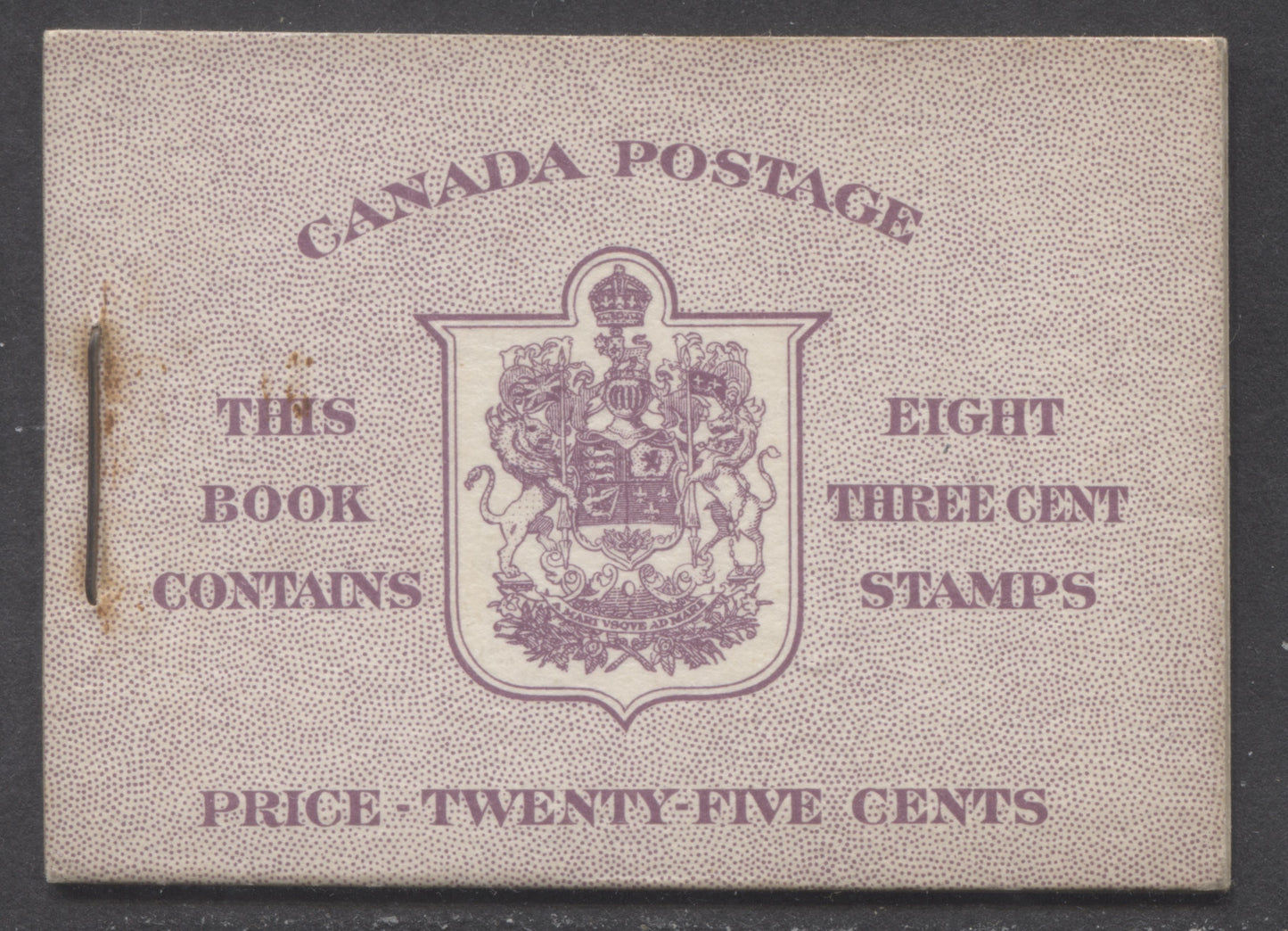 Canada #BK40bE 1949-1951 KGVI Issue, A Complete 25c English Booklet With 3c Rose Violet, 2 Panes Of 4+2 Labels. Front Cover IIe, Back Cover Eiv, Type II Cover, No Rate Page, 825,000 Issued