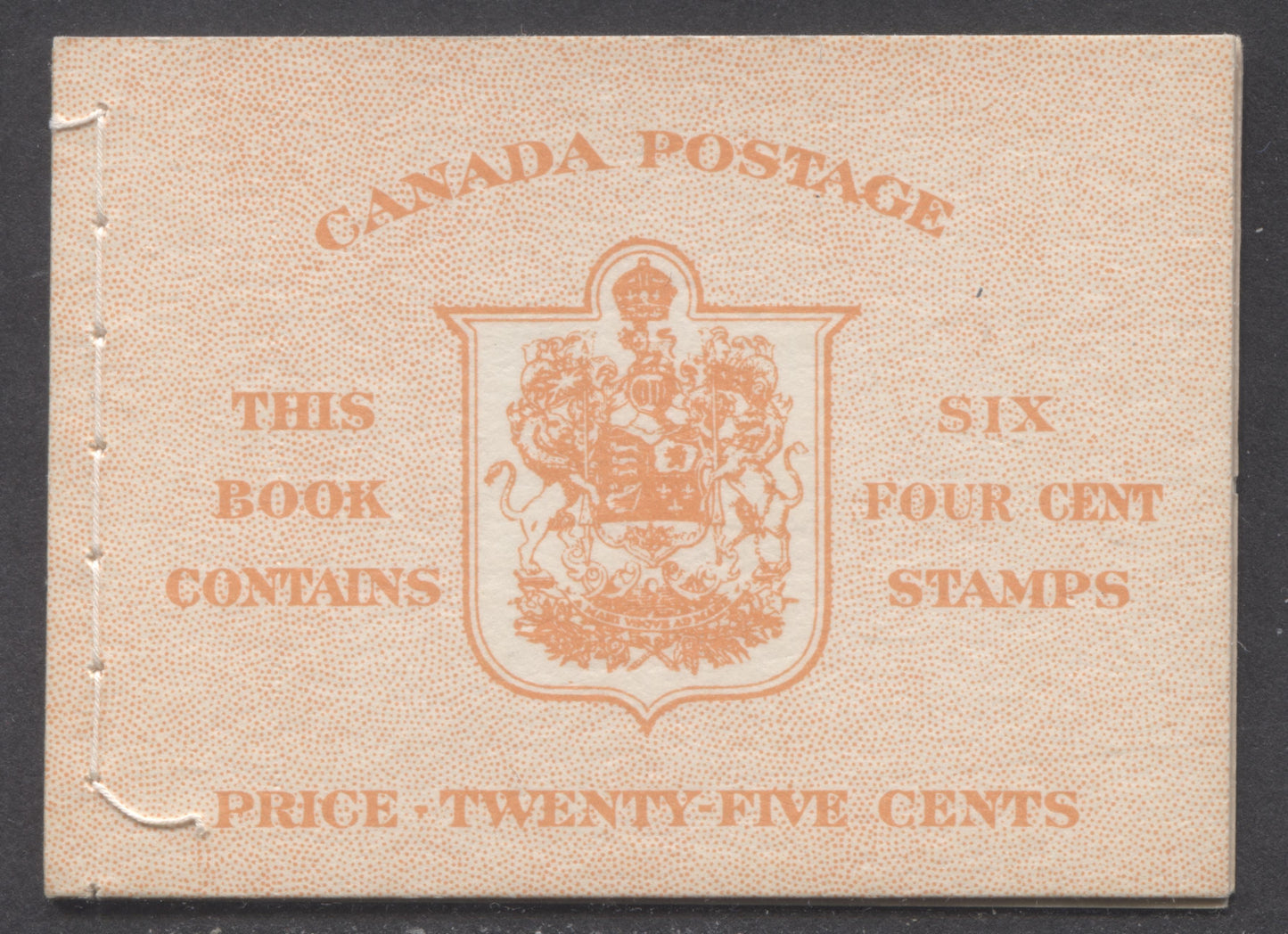 Canada #BK41cEIIiEiii 1949-1951 KGVI Issue, A Complete 25c English Booklet With 4c Dark Carmine, Pane Of 6. Front Cover IIi, Back Cover Eiii, Type II Stitched Cover, No Rate Page, 250,000 Issued, Stitching Somewhat Loose