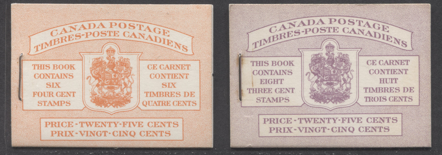 Canada #BK45B & BK46B 1953 Karsh Issue, 2 Complete 25c Bilungual Booklet Made Up Of 4c Violet, 1 Pane Of 6 & 3c Carmine Rose, 2 Panes Of 4+Labels, Front cover IIIf & IIId, Back Covers Gi, Type II Covers, No Rate Pages