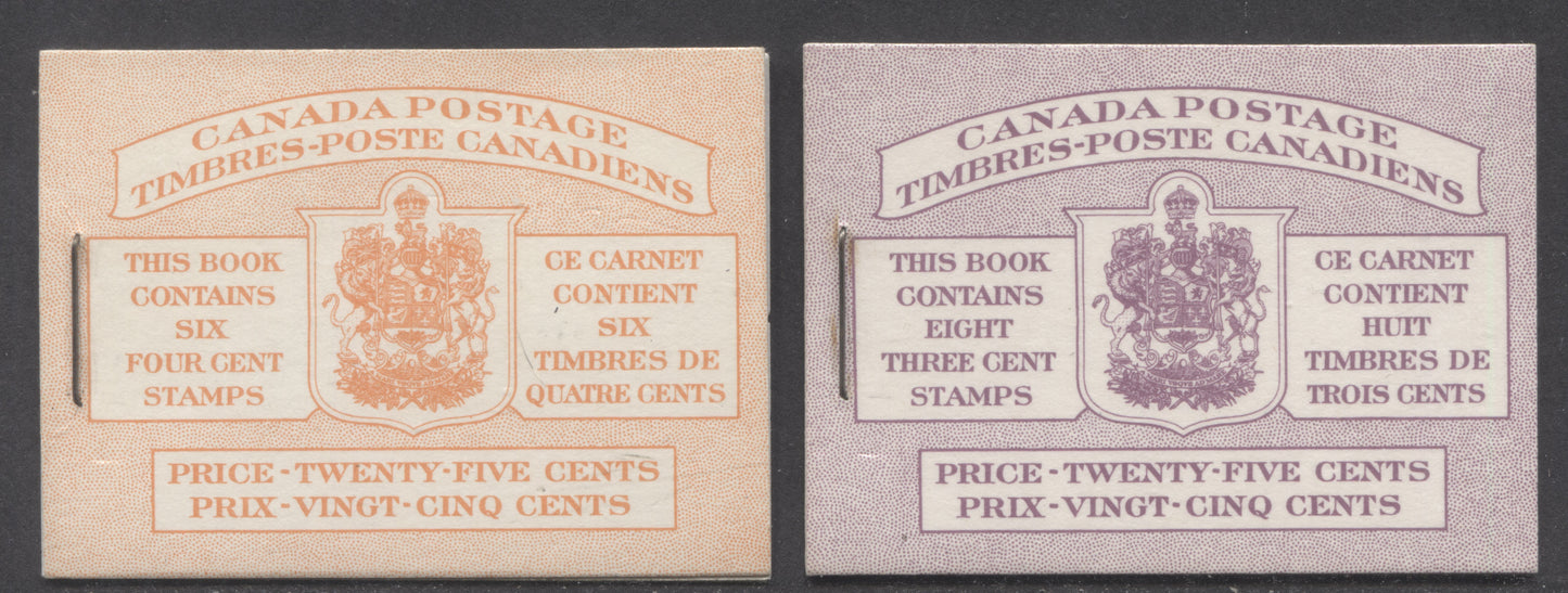 Canada #BK45B & BK46B 1953 Karsh Issue, 2 Complete 25c Bilungual Booklet Made Up Of 4c Violet, 1 Pane Of 6 & 3c Carmine Rose, 2 Panes Of 4+Labels, Front cover IIIe & IIIc, Back Covers Gii, Type II Covers, No Rate Pages