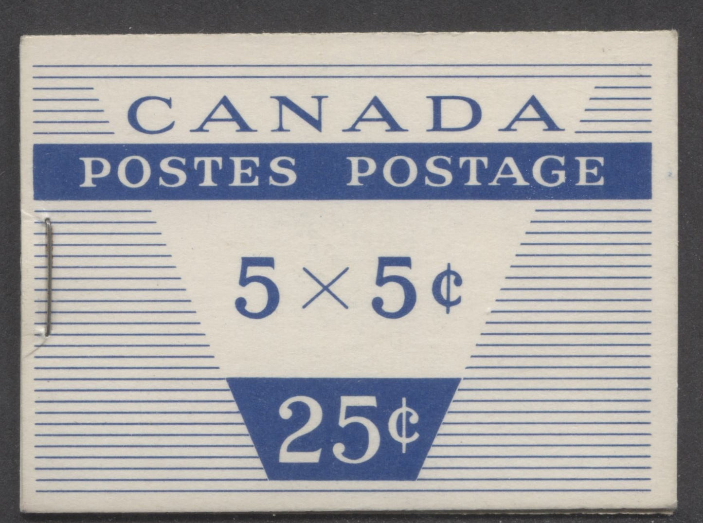 Canada #BK49m 1954 Wilding Issue, A Complete 25c Bilingual Booklet Made Up Of 5c Blue, One Pane Of 5+Label, Type II Cover With Dull Fluorescent Smooth Paper, 12mm Staple